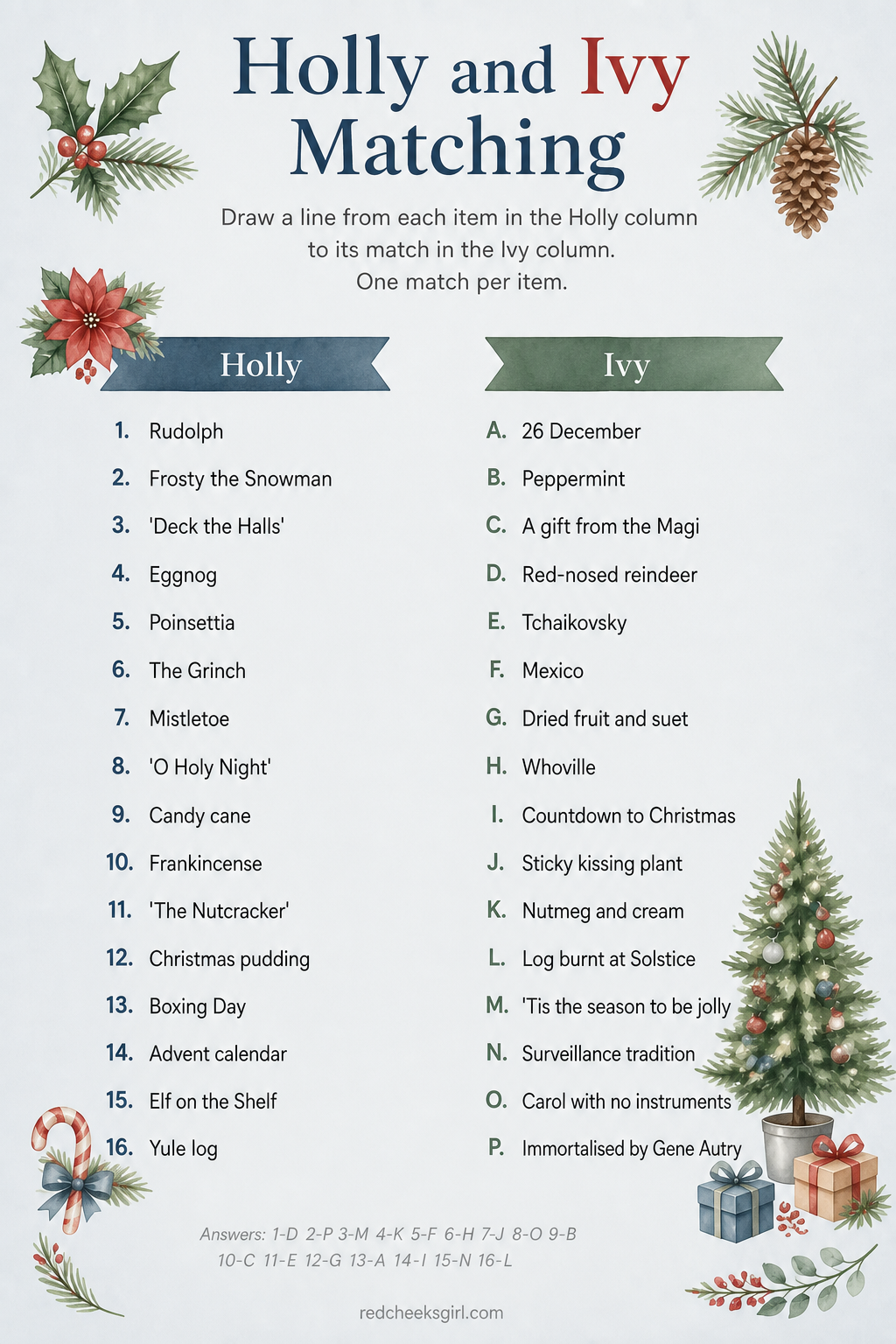 Holly and Ivy Matching printable