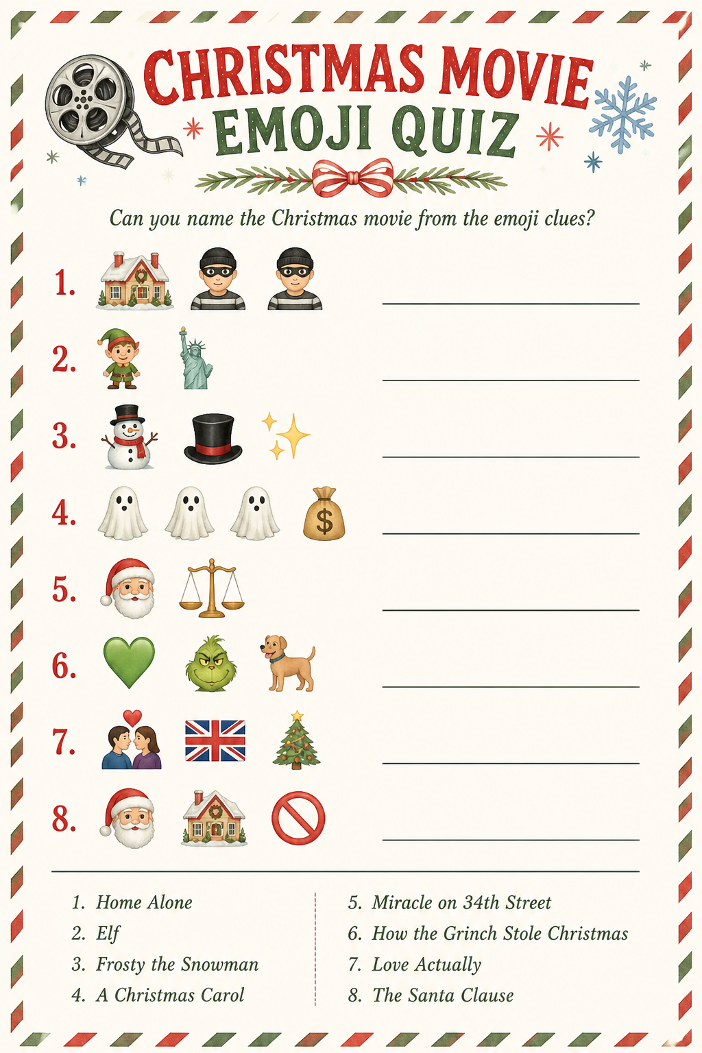 Christmas Movie Emoji Quiz printable