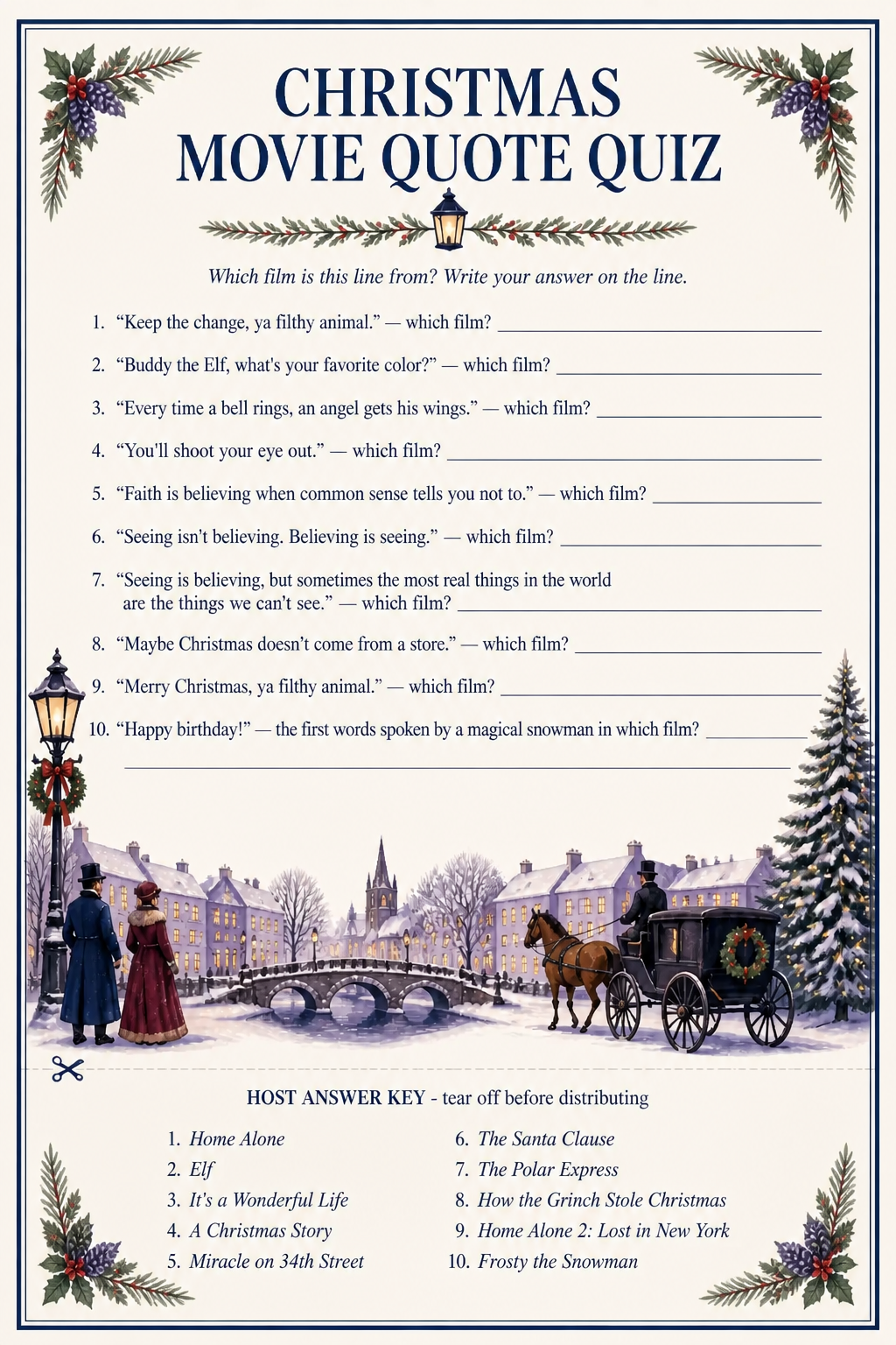 Christmas Movie Quote Quiz printable