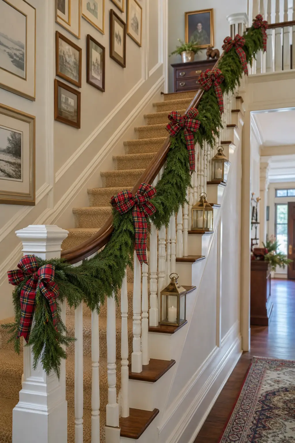 Banister Garland in Sections With Stair Lanterns