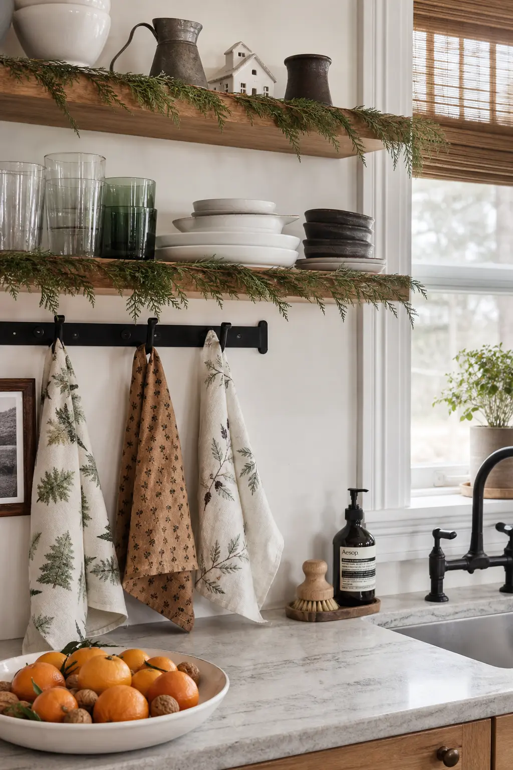 Open Shelf Garland, Citrus Bowl, and Tea Towel Swap