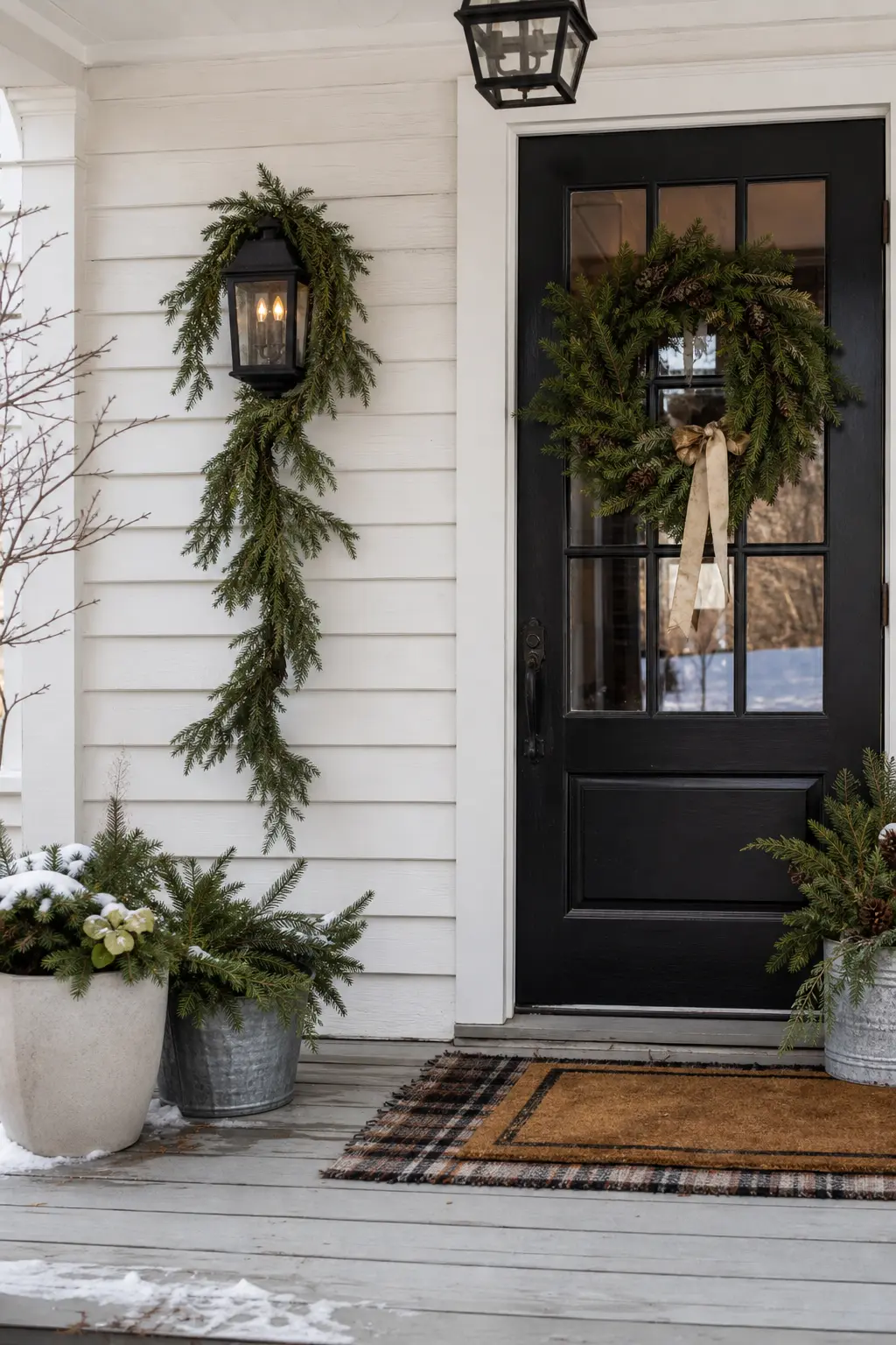 Porch Light Wrapped in Garland