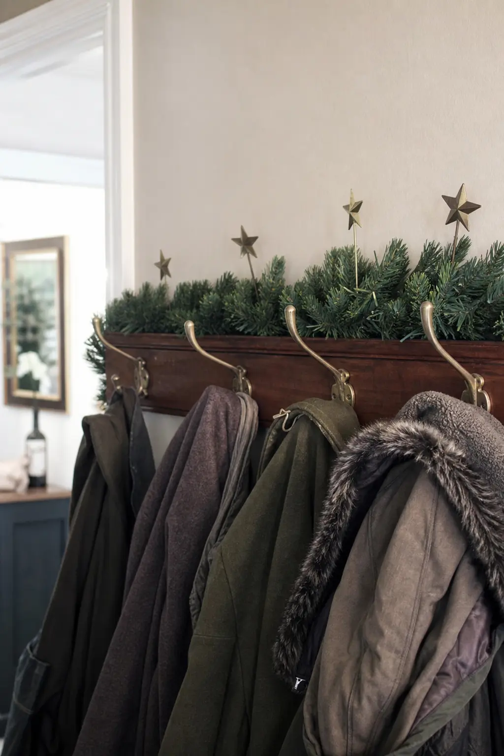 Coat Hooks Dressed with Greenery