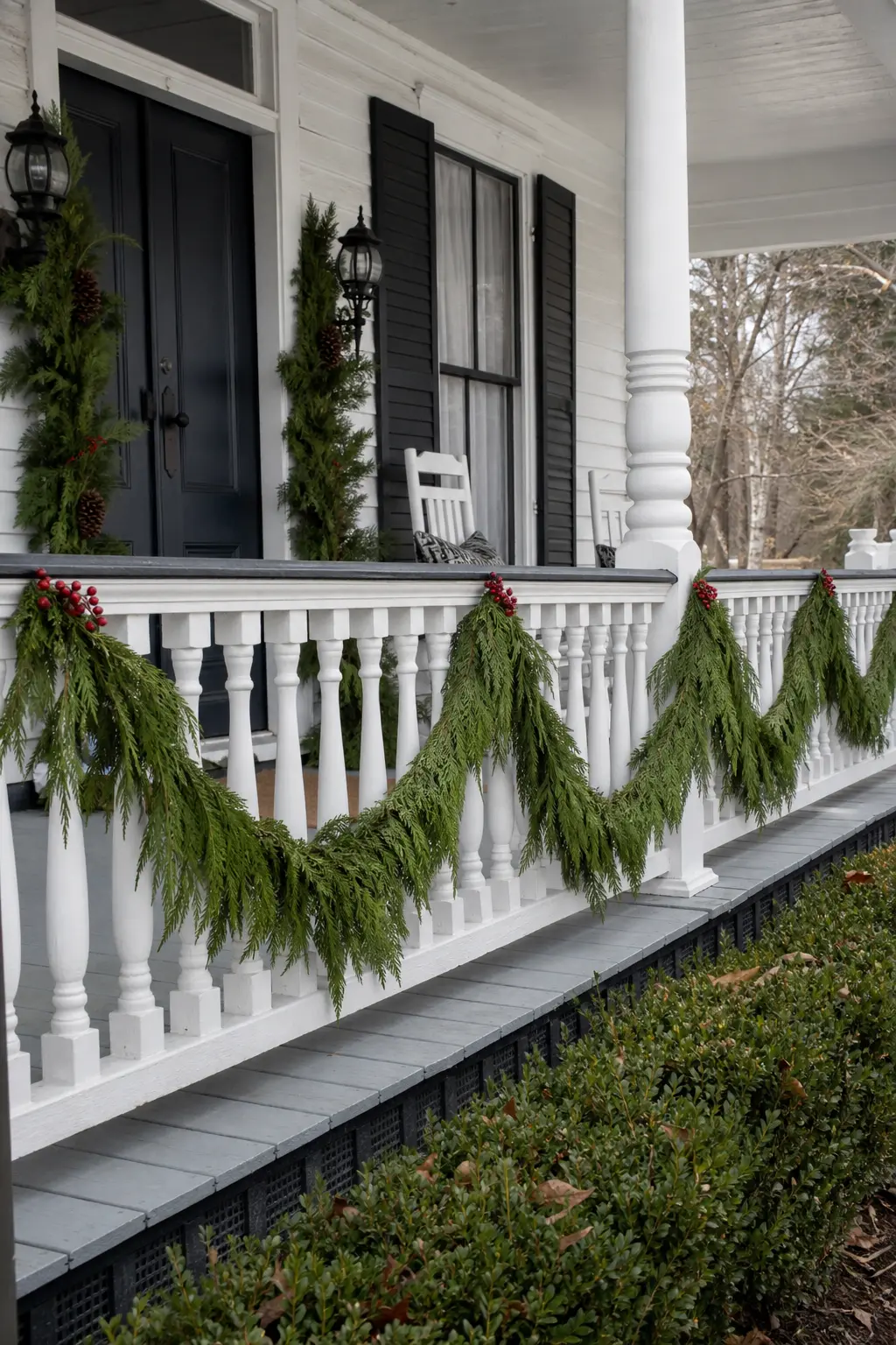 Garland on the Porch Rail