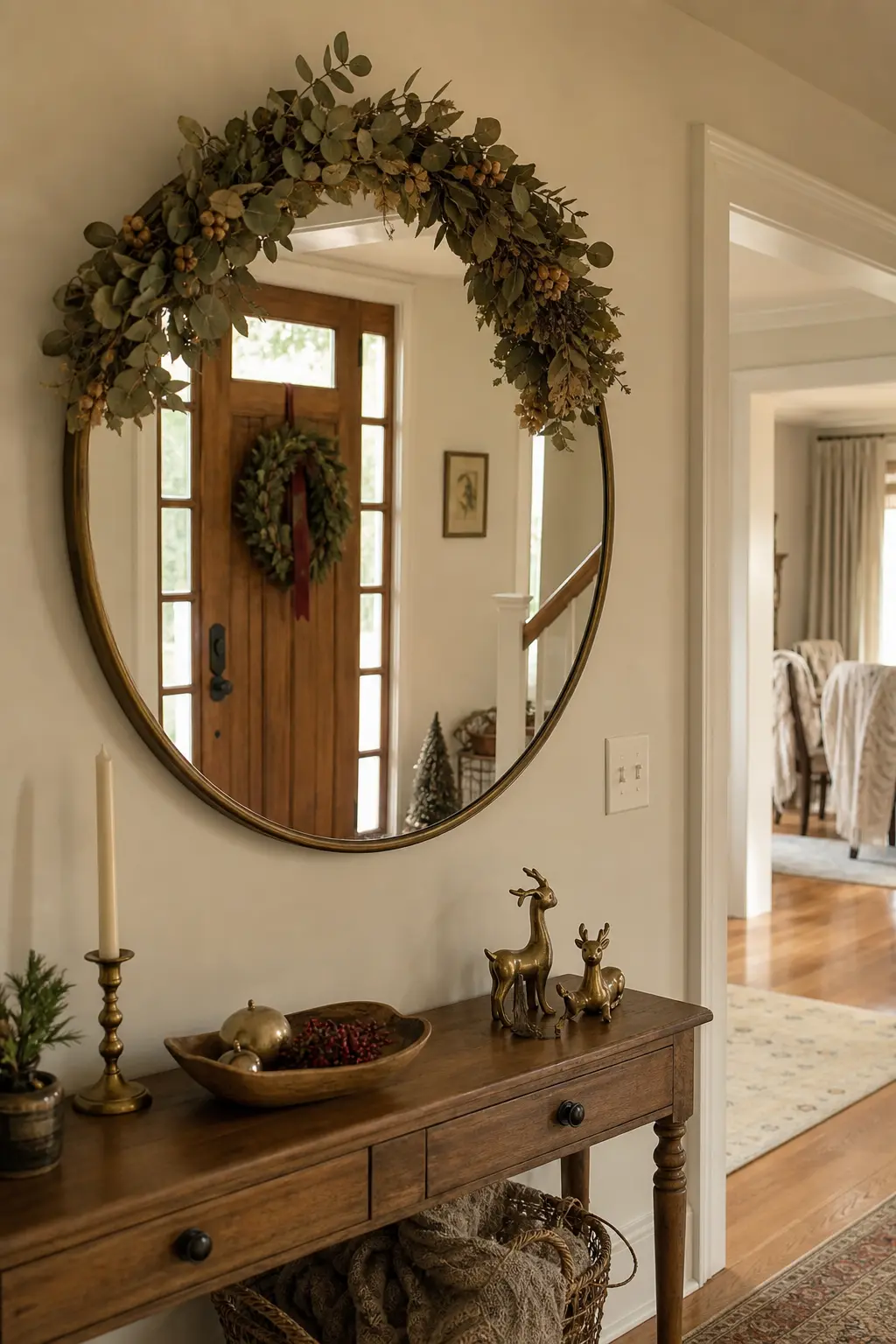 Mirror Wreath in the Hallway
