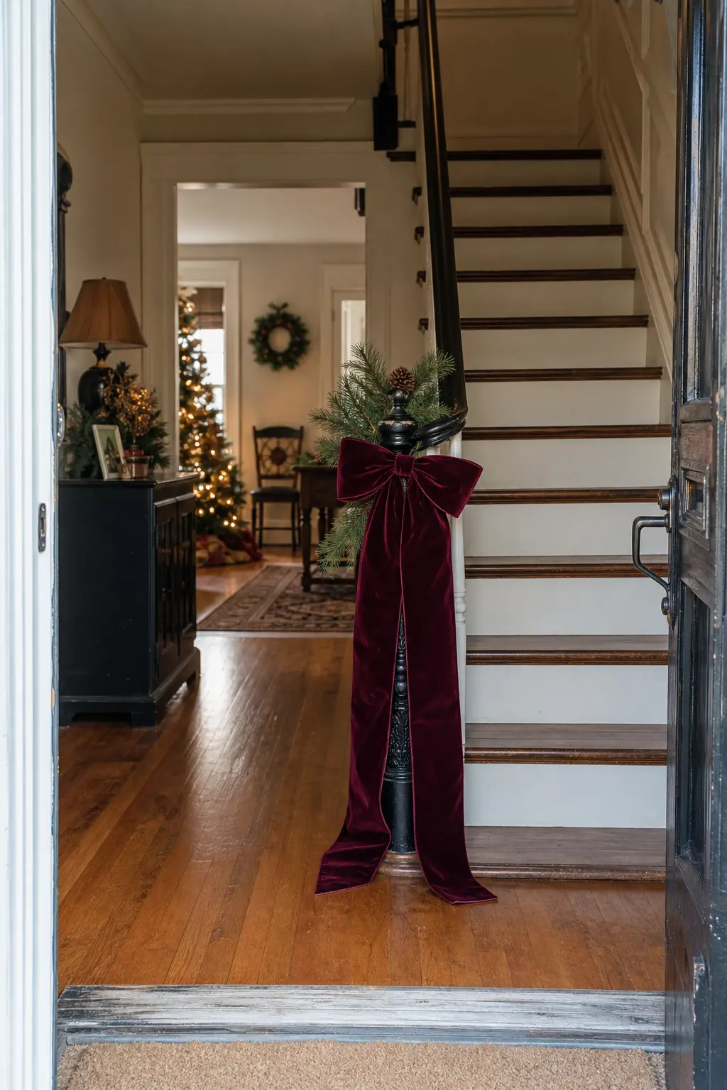 Stair Post Bow Visible from the Door