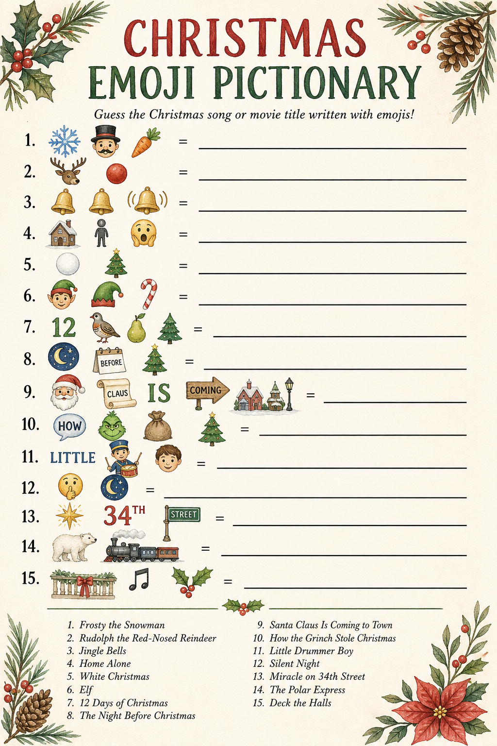 Christmas Emoji Pictionary printable