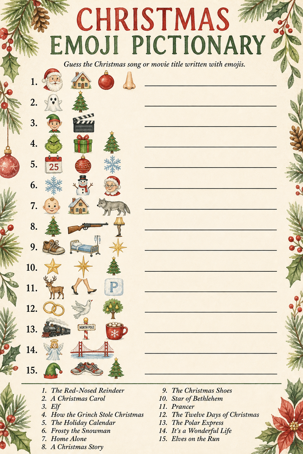 Christmas Emoji Pictionary printable