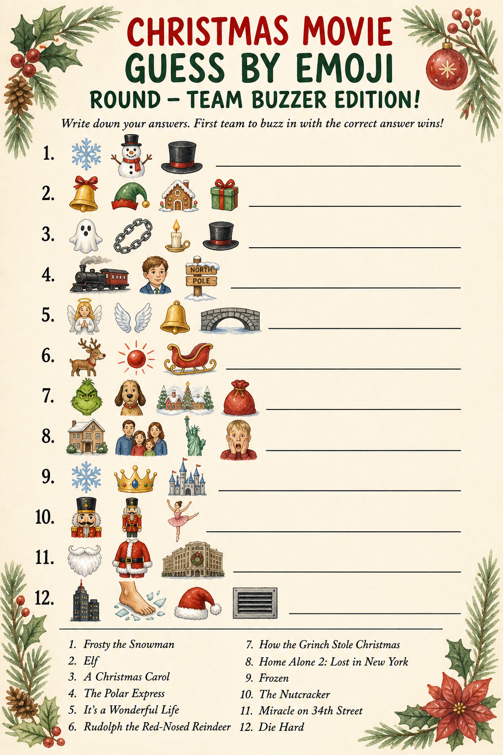Christmas Movie Guess by Emoji Round printable