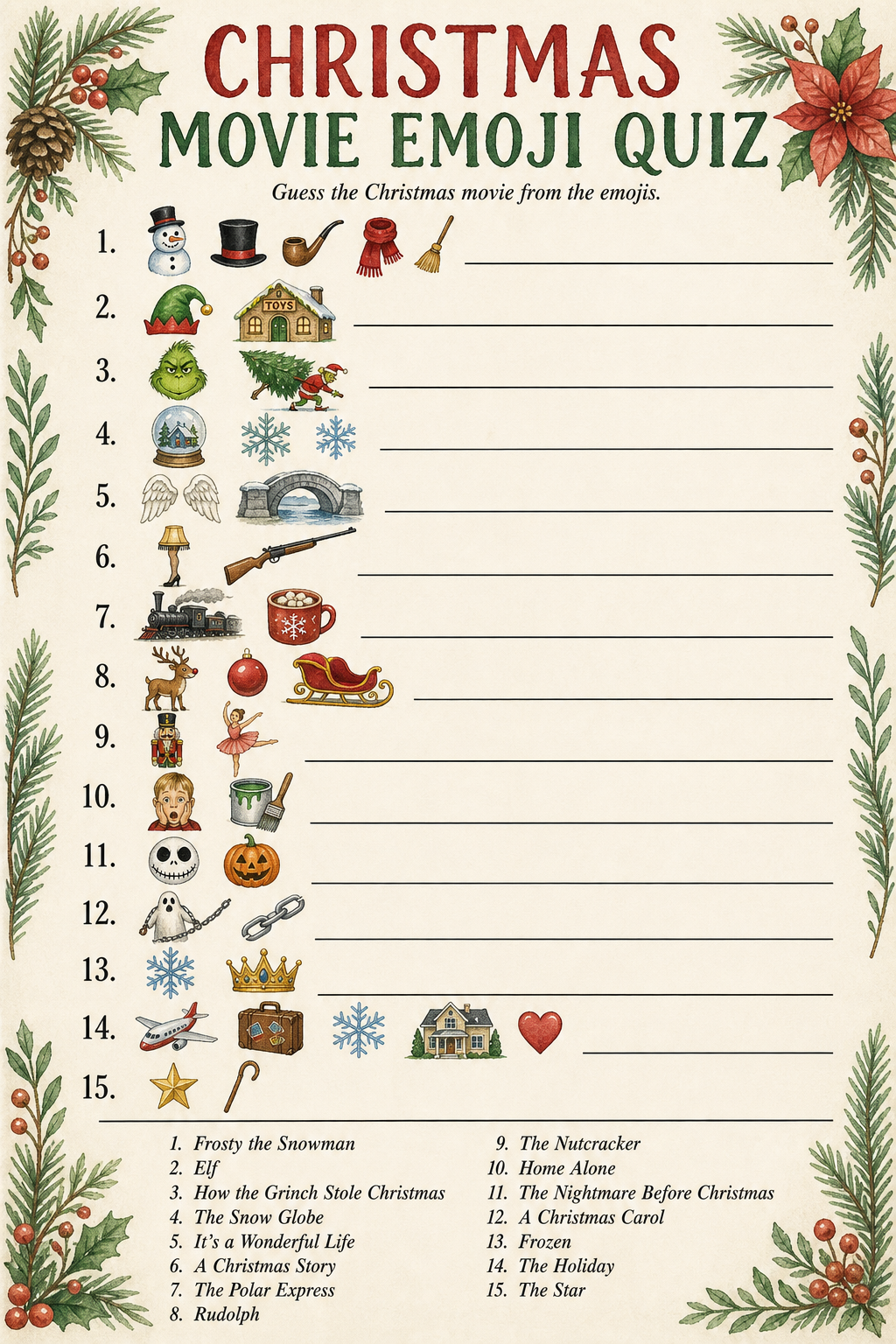 Christmas Movie Emoji Quiz printable