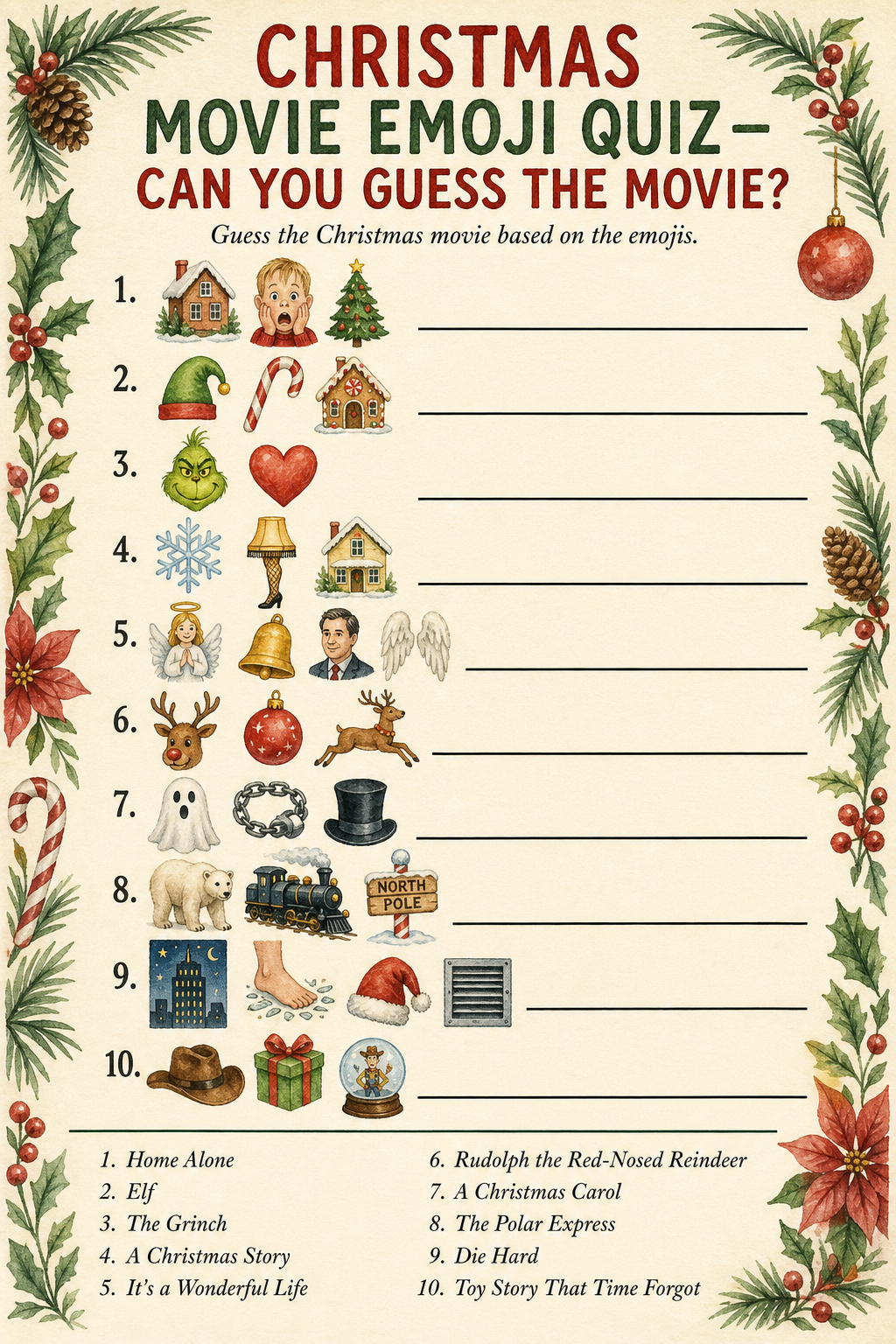 Christmas Movie Emoji Quiz printable