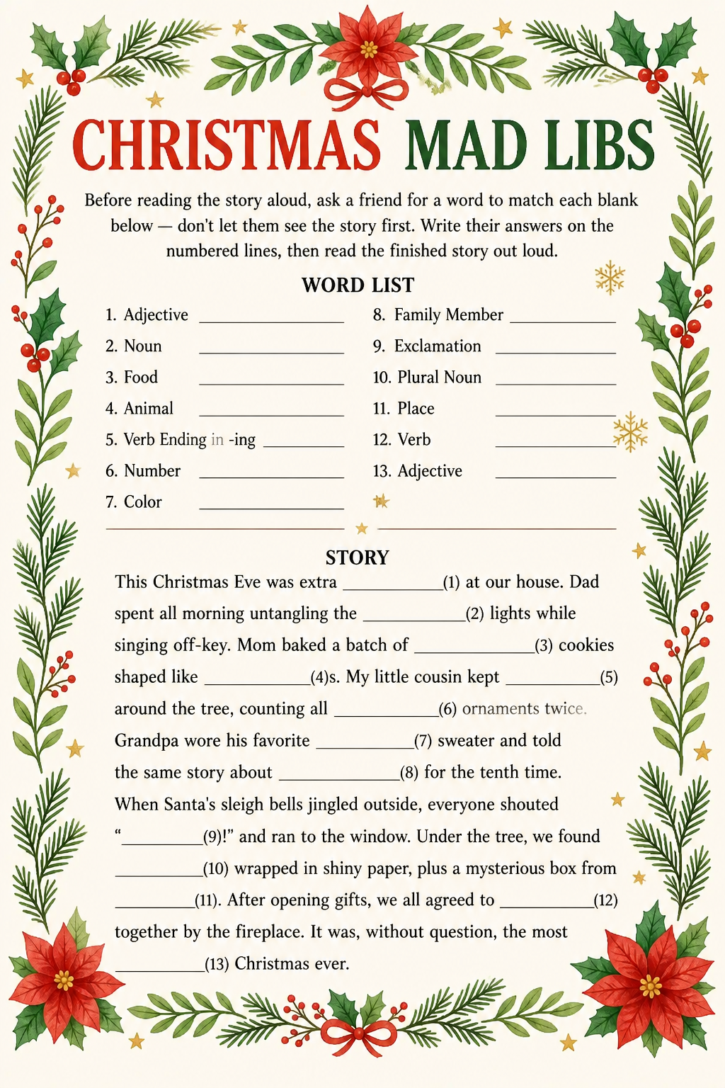 Christmas Mad Libs printable