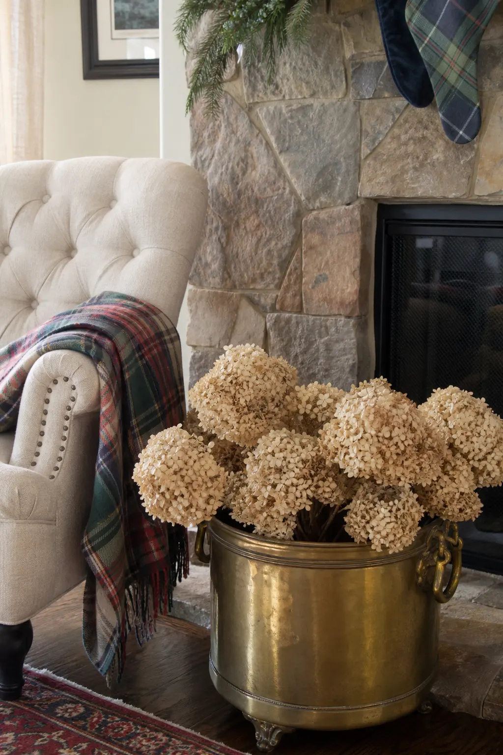 Dried Hydrangea in a Floor Vase