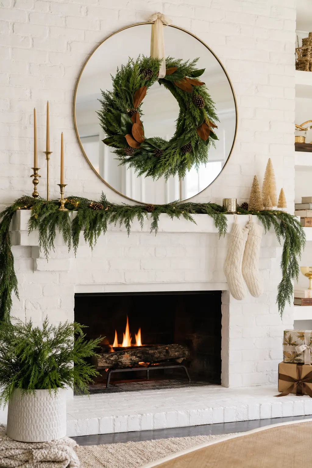 Mirror Above Dressed with a Wreath
