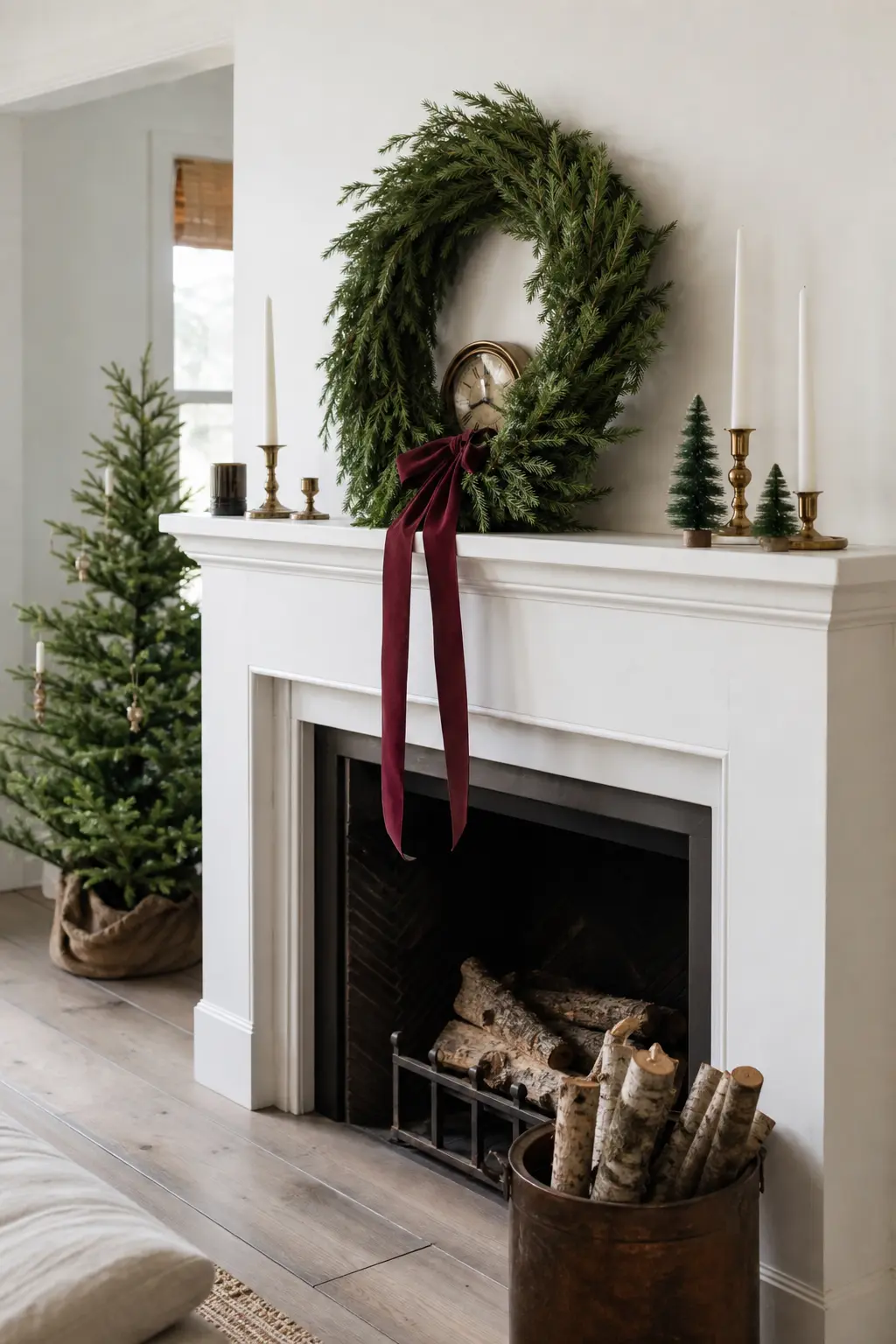 Wreath Propped on the Mantel Rather Than Hung