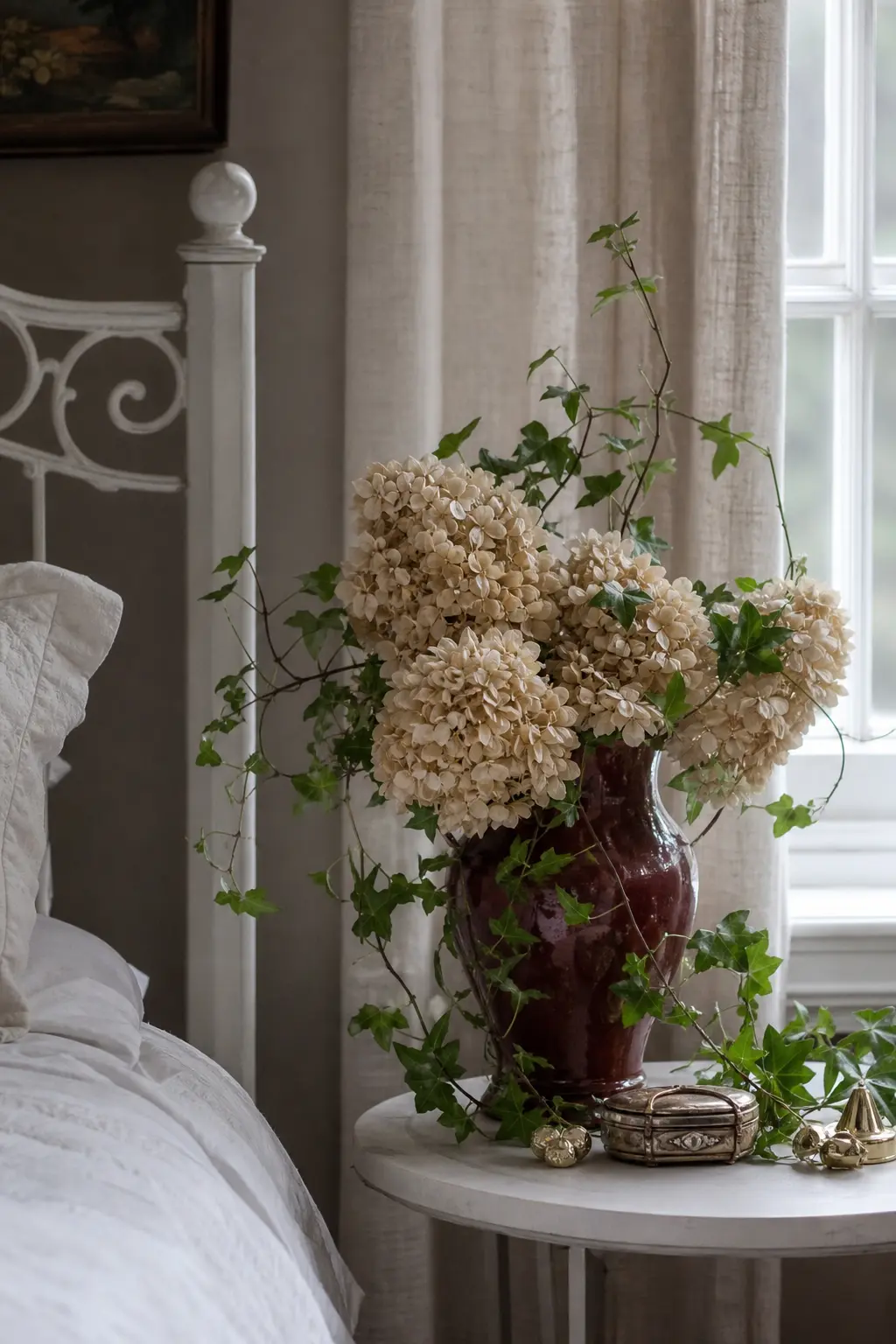 Dried Hydrangea With Fresh Ivy