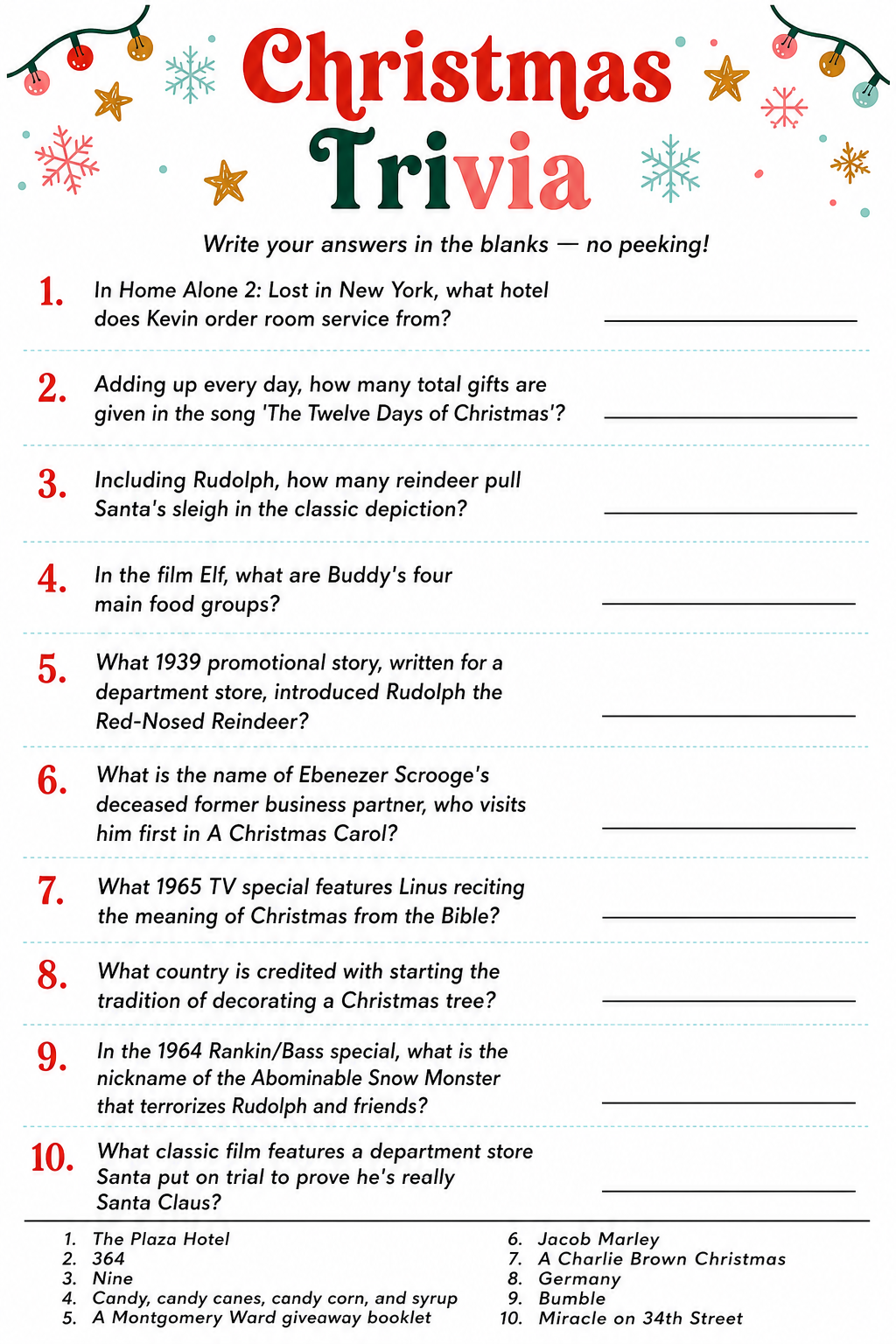 Christmas Trivia printable