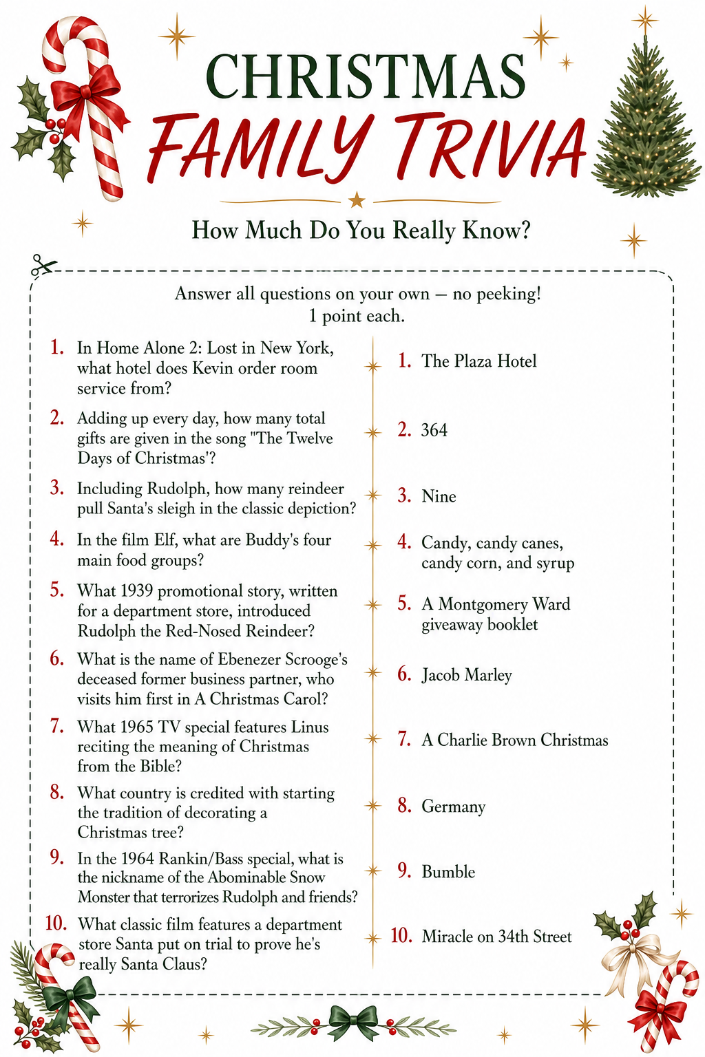 Christmas Family Trivia printable