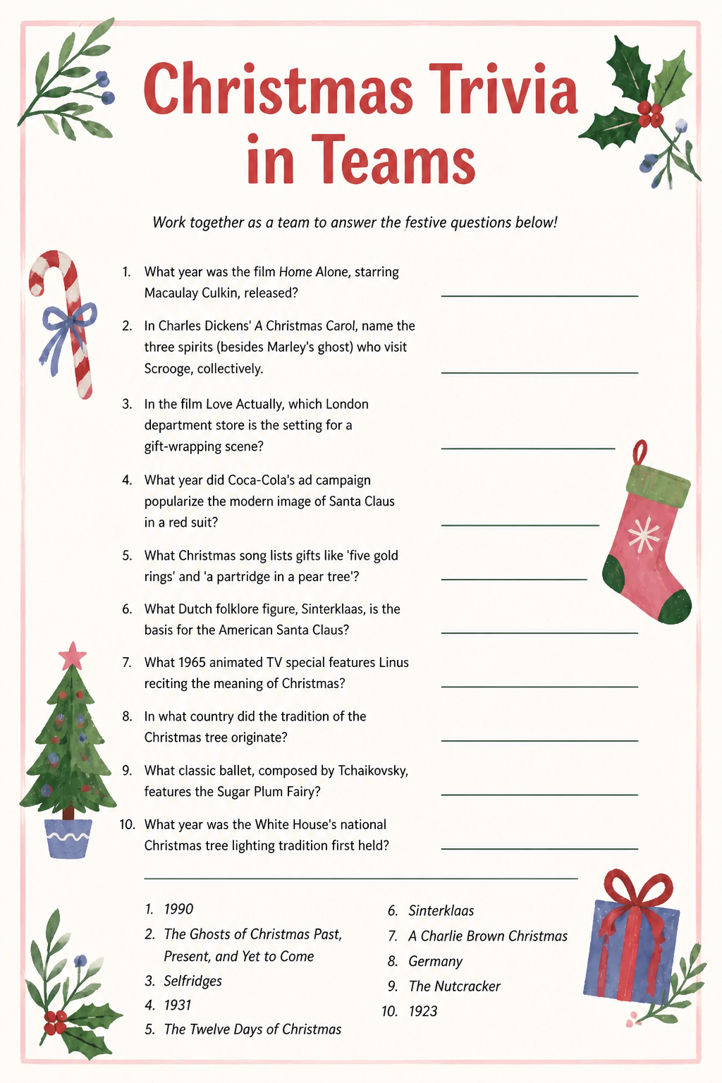Christmas Trivia in Teams printable