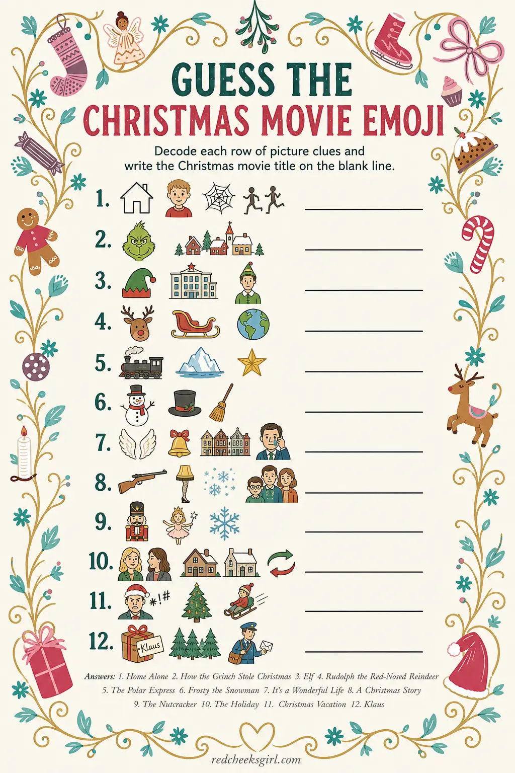 Guess the Christmas Movie Emoji printable