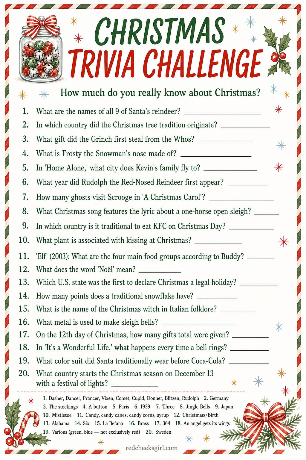 Christmas Trivia printable