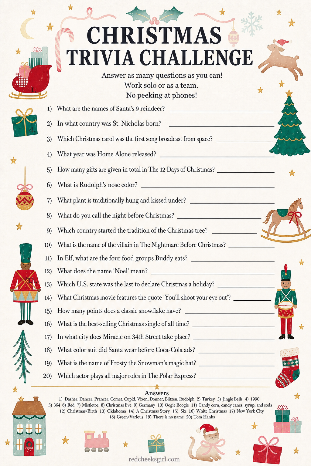 Christmas Trivia Challenge printable