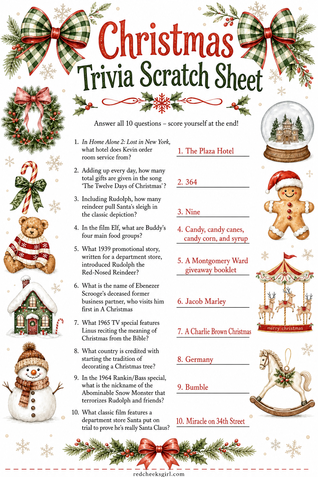 Christmas Trivia Scratch Sheet printable