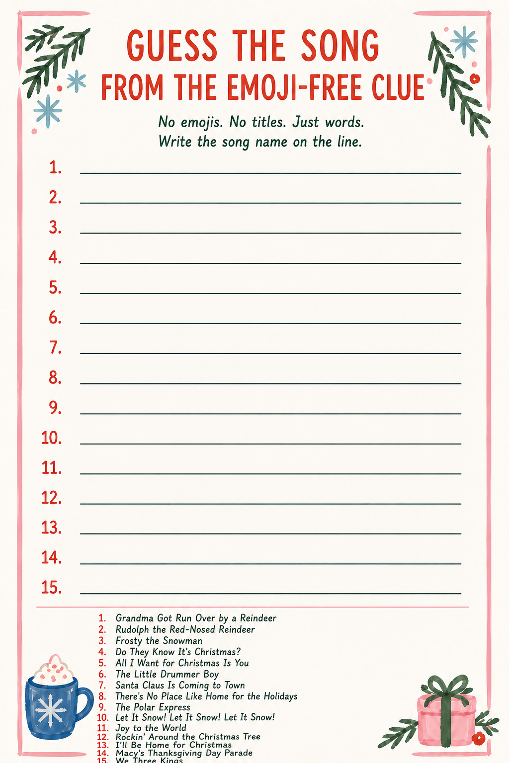 Guess the Song From the Emoji-Free Clue printable