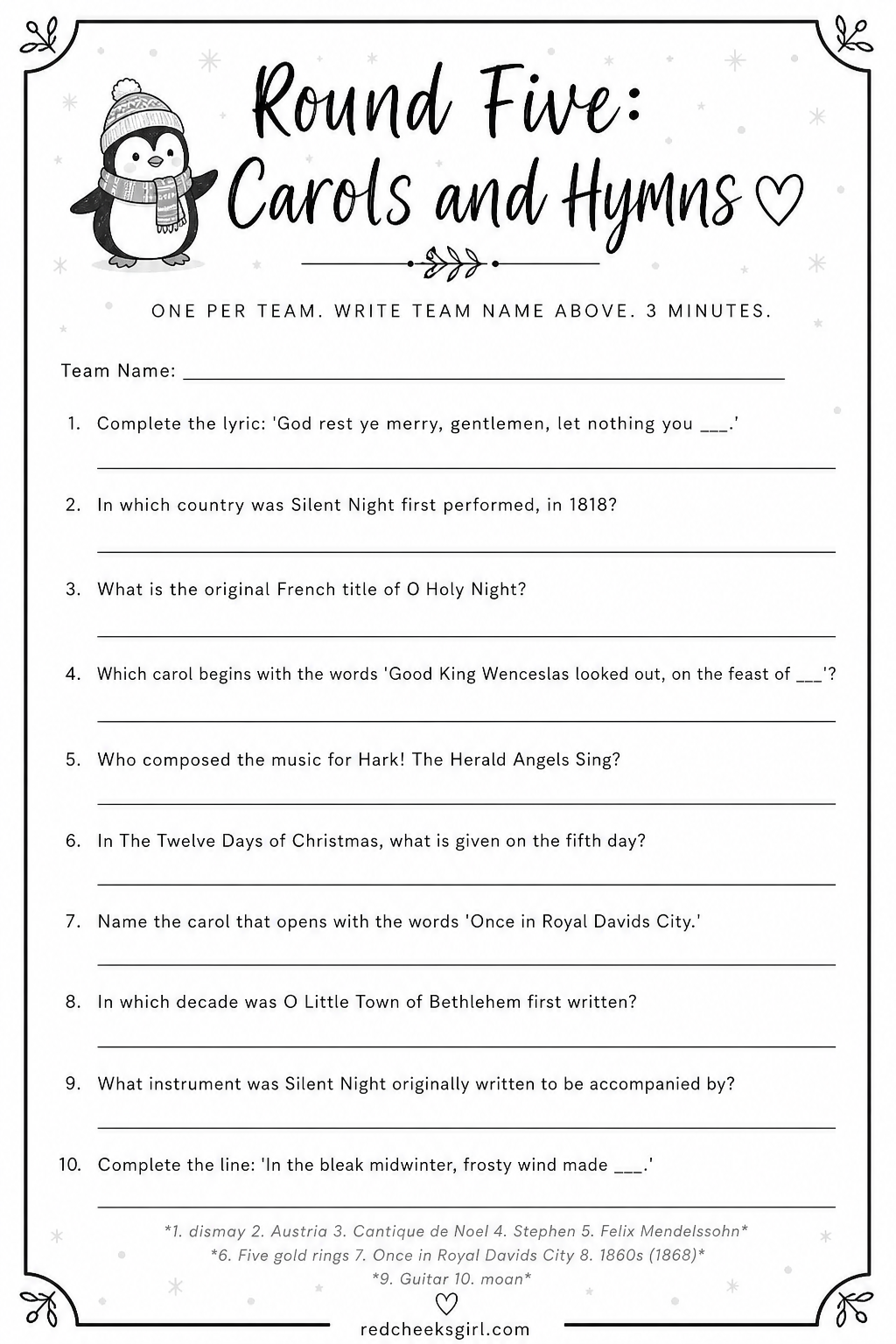 Round Five: Carols and Hymns printable