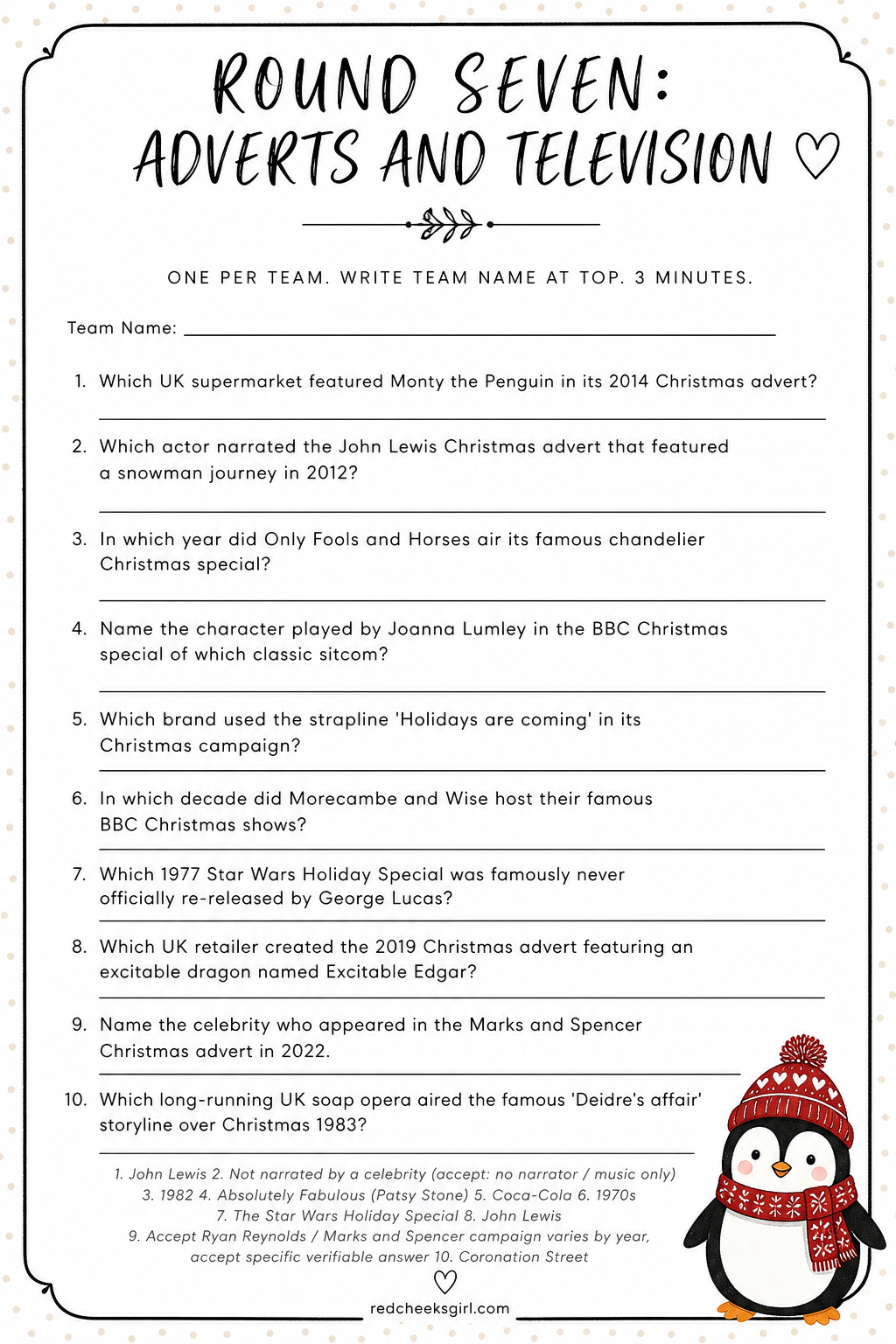 Round Seven: Adverts and Television printable