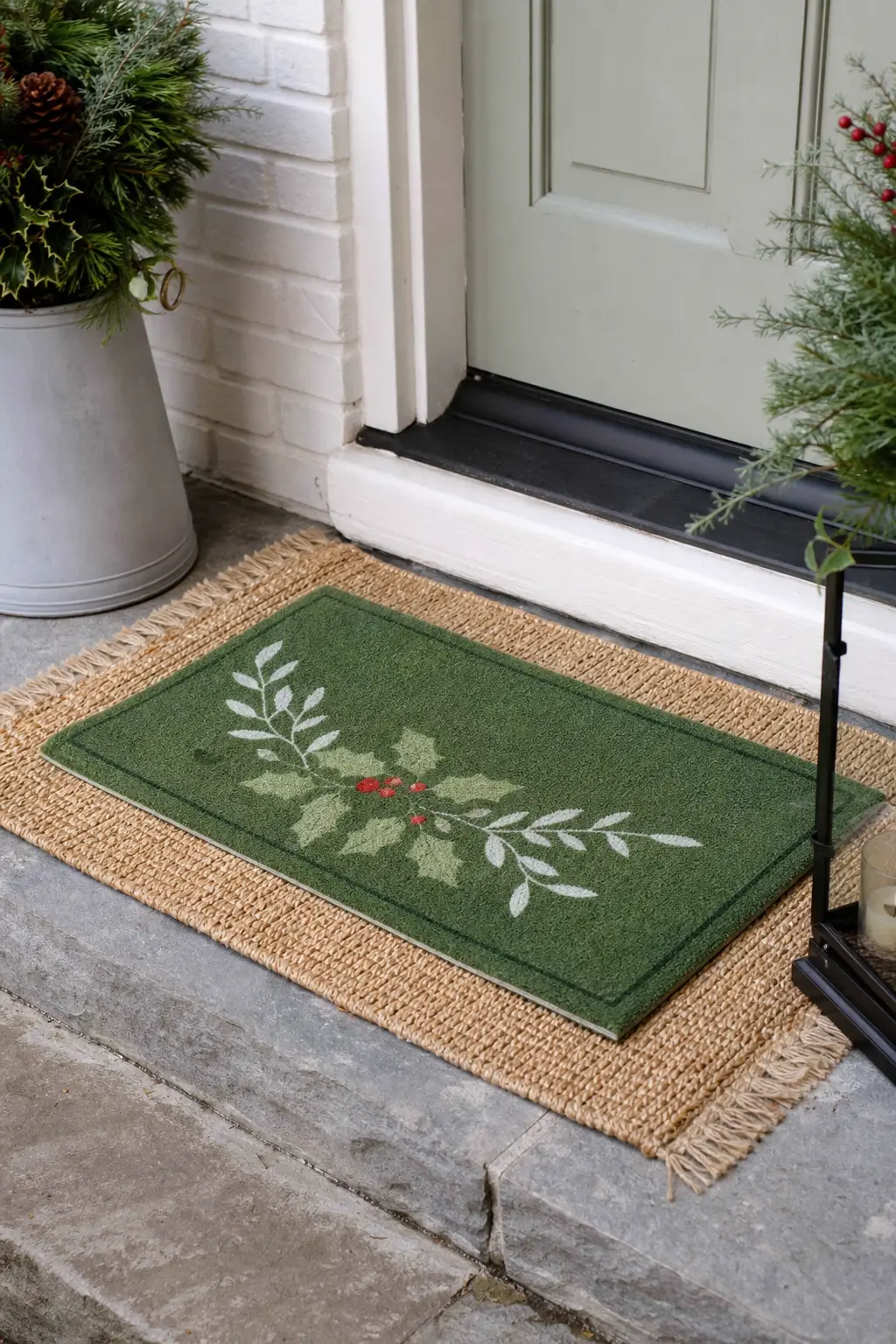 A Doormat Layered on a Jute One