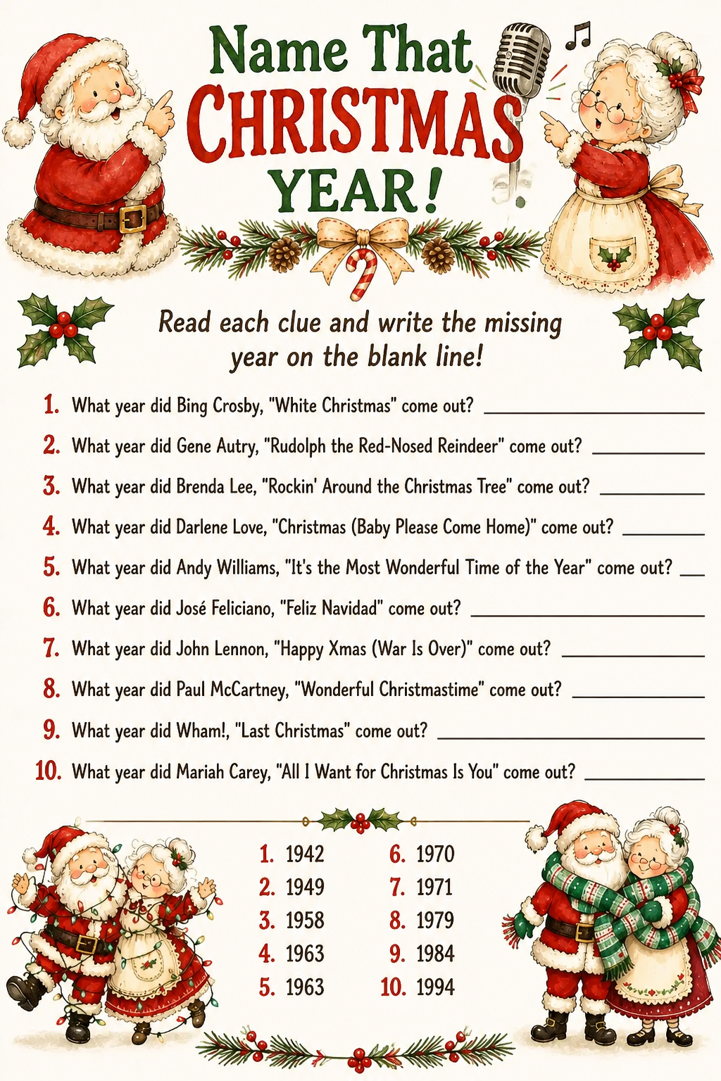 Name That Christmas Number-One printable