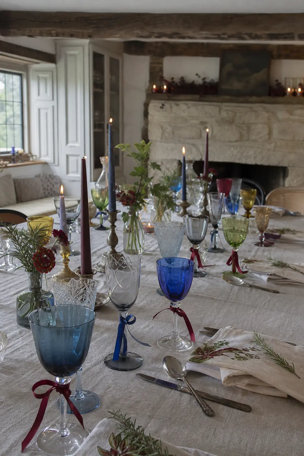 Mismatched Glassware Grouped by Colour