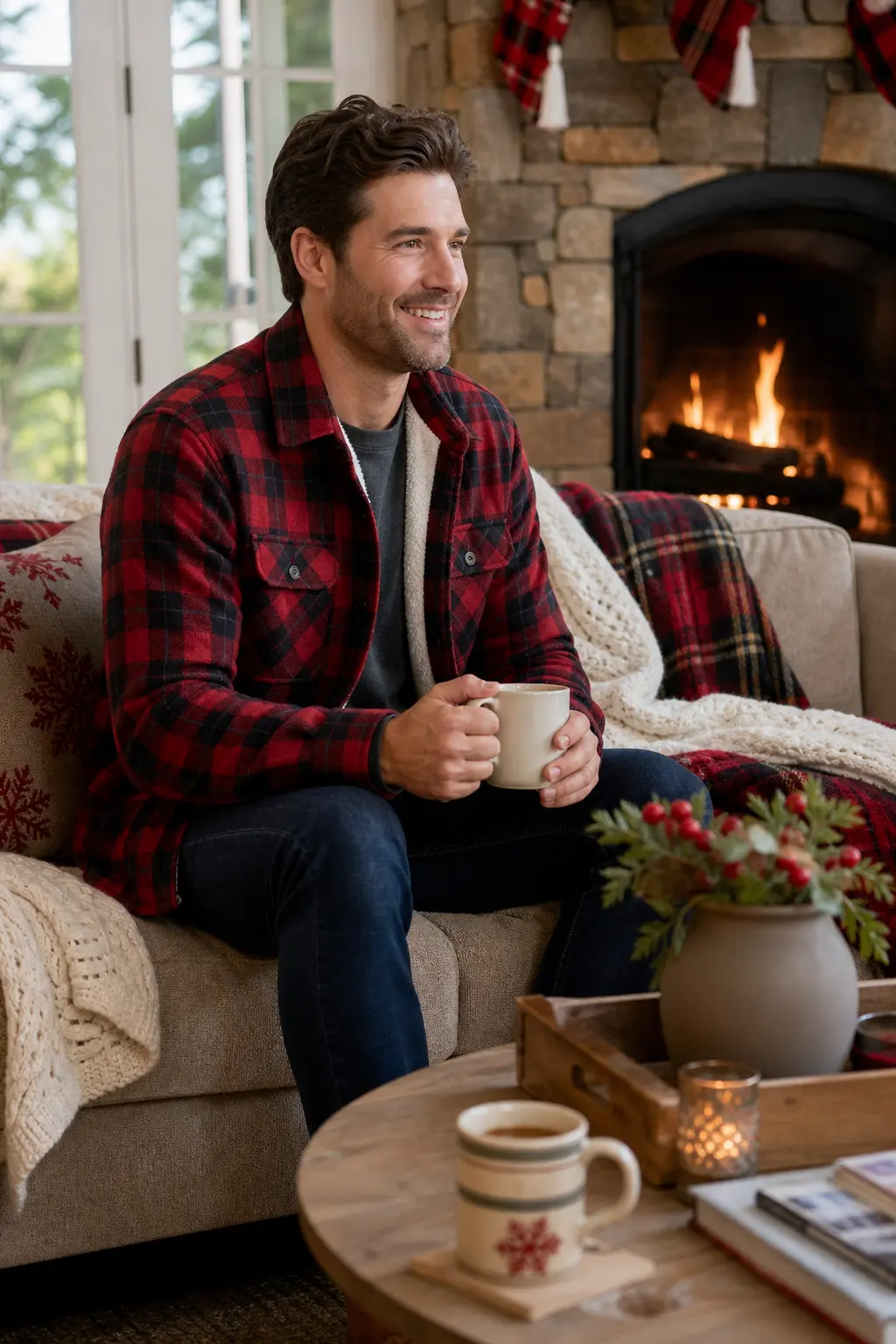 Flannel and Fireside Lodge Night — If the sofa already faces a fireplace, this theme is nearly done before it starts. Christmas party ideas theme