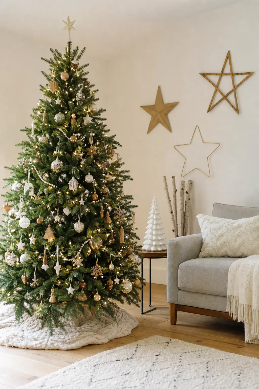 Nordic Minimal Christmas — For the reader who finds most Christmas decor too loud, this is the answer: pale wood, white and one shade of grey, nothing else.