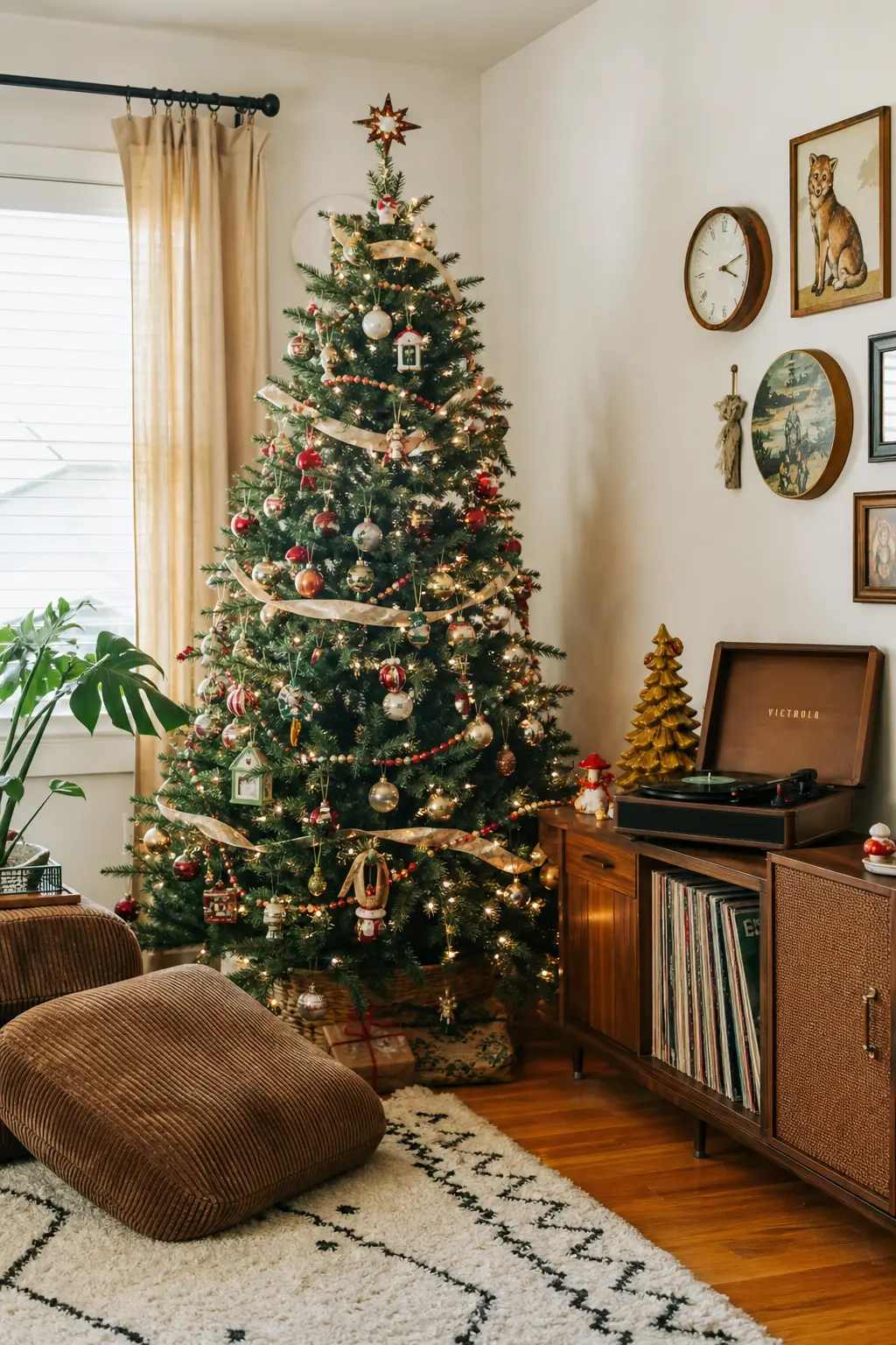 Retro Vinyl Christmas — A record player and a stack of holiday vinyl set the whole tone before a single decoration goes up. Christmas party ideas theme