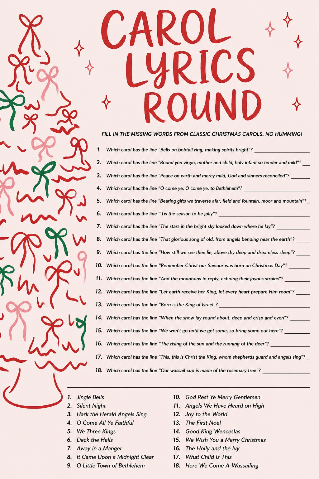 Carol Lyrics Round printable