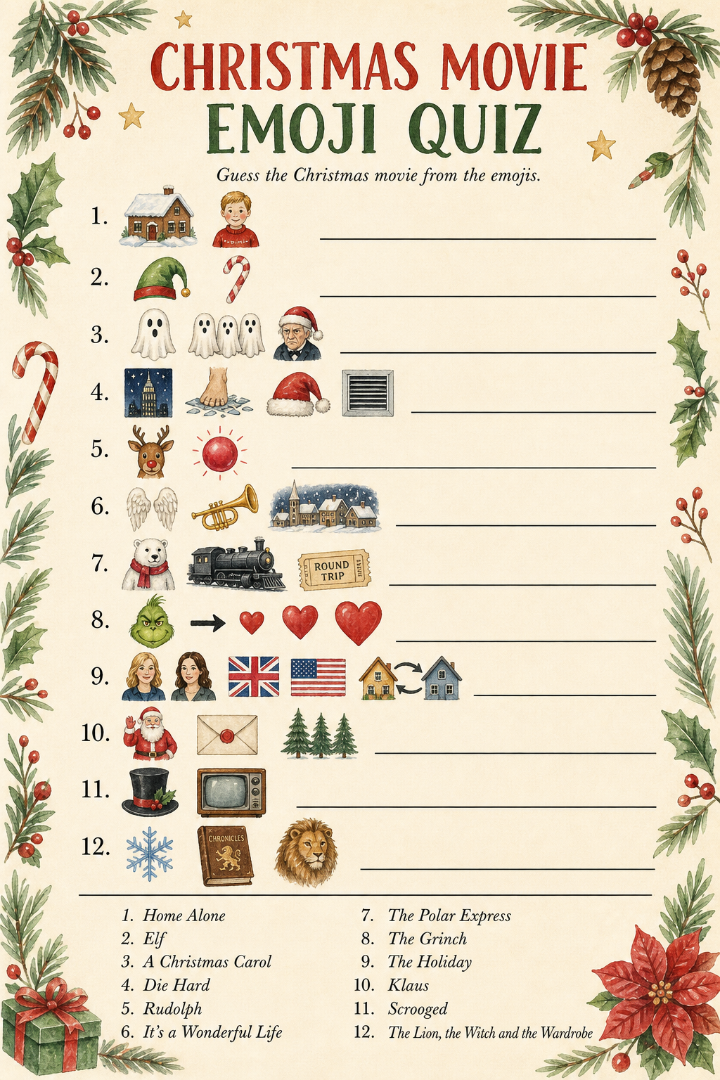 Christmas Movie Emoji Quiz printable