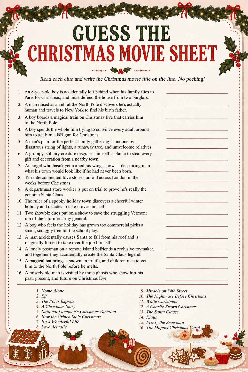 Guess the Christmas Movie Sheet printable