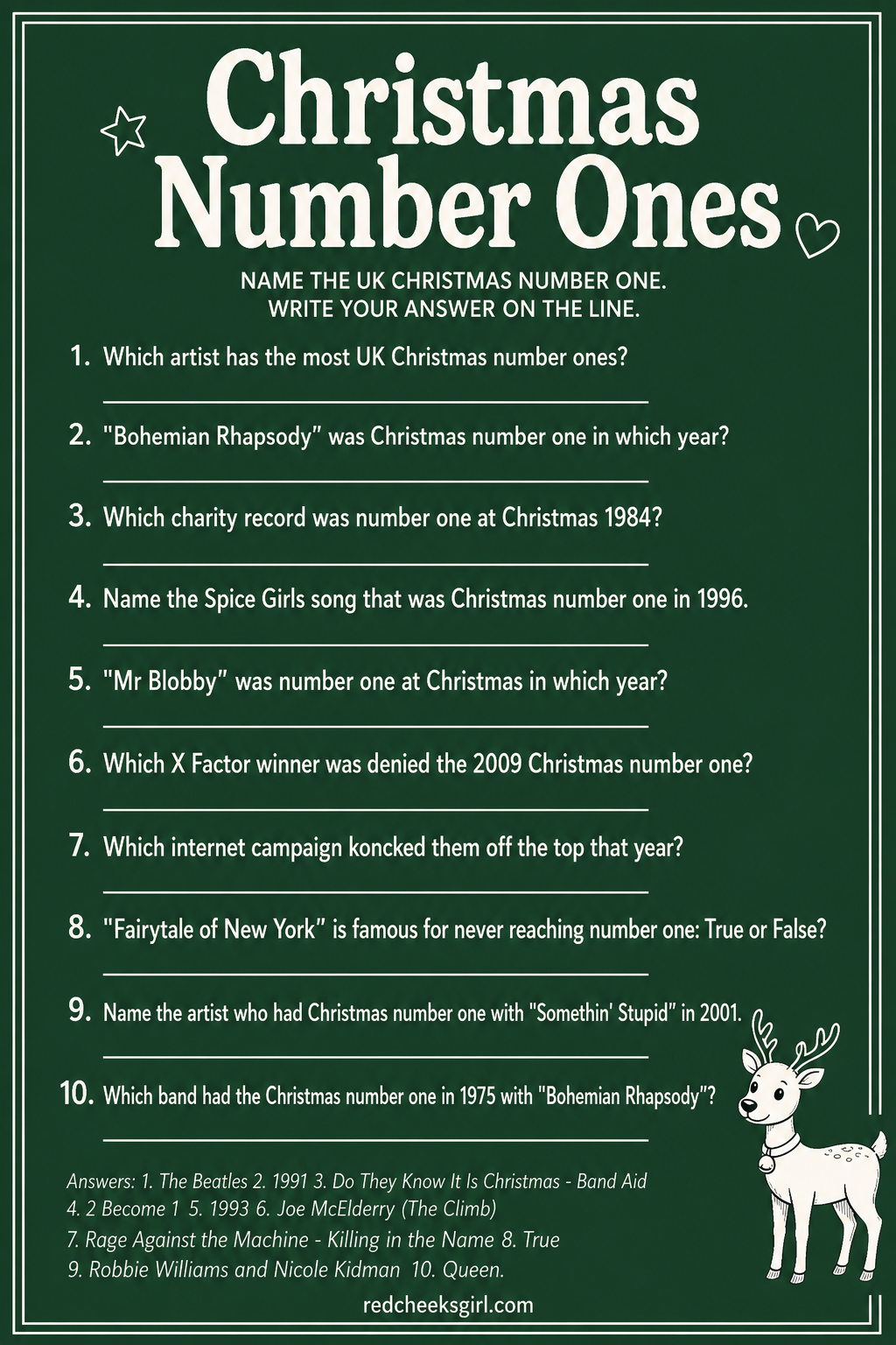 Christmas Number Ones Round printable