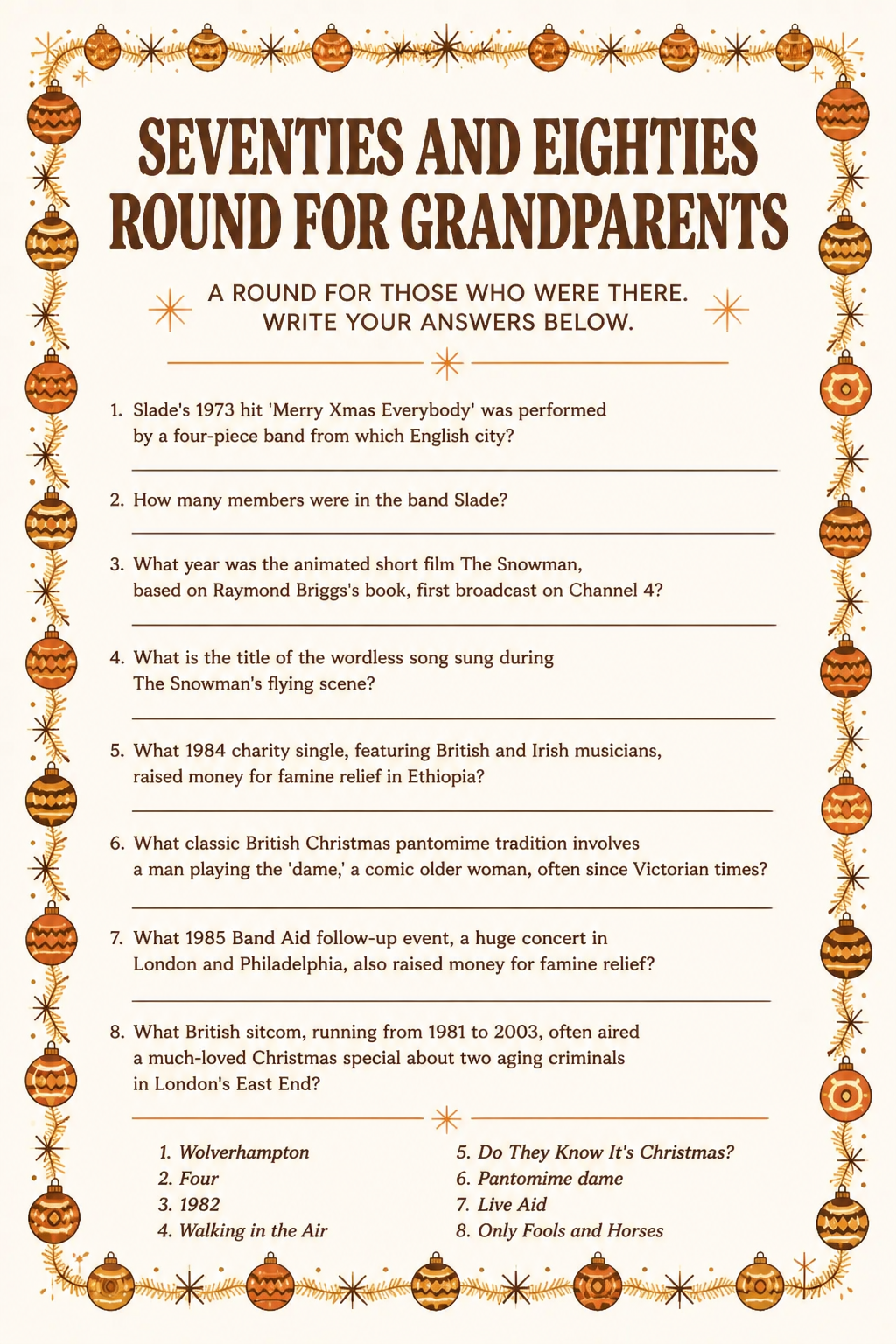 Seventies and Eighties Round for Grandparents printable