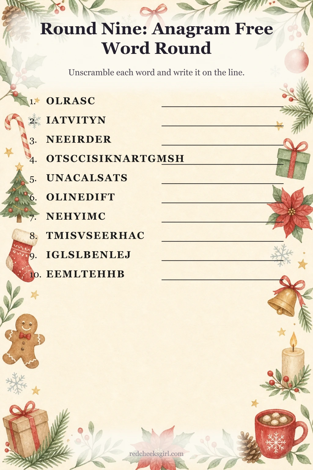 Round Nine: Anagram Free Word Round printable