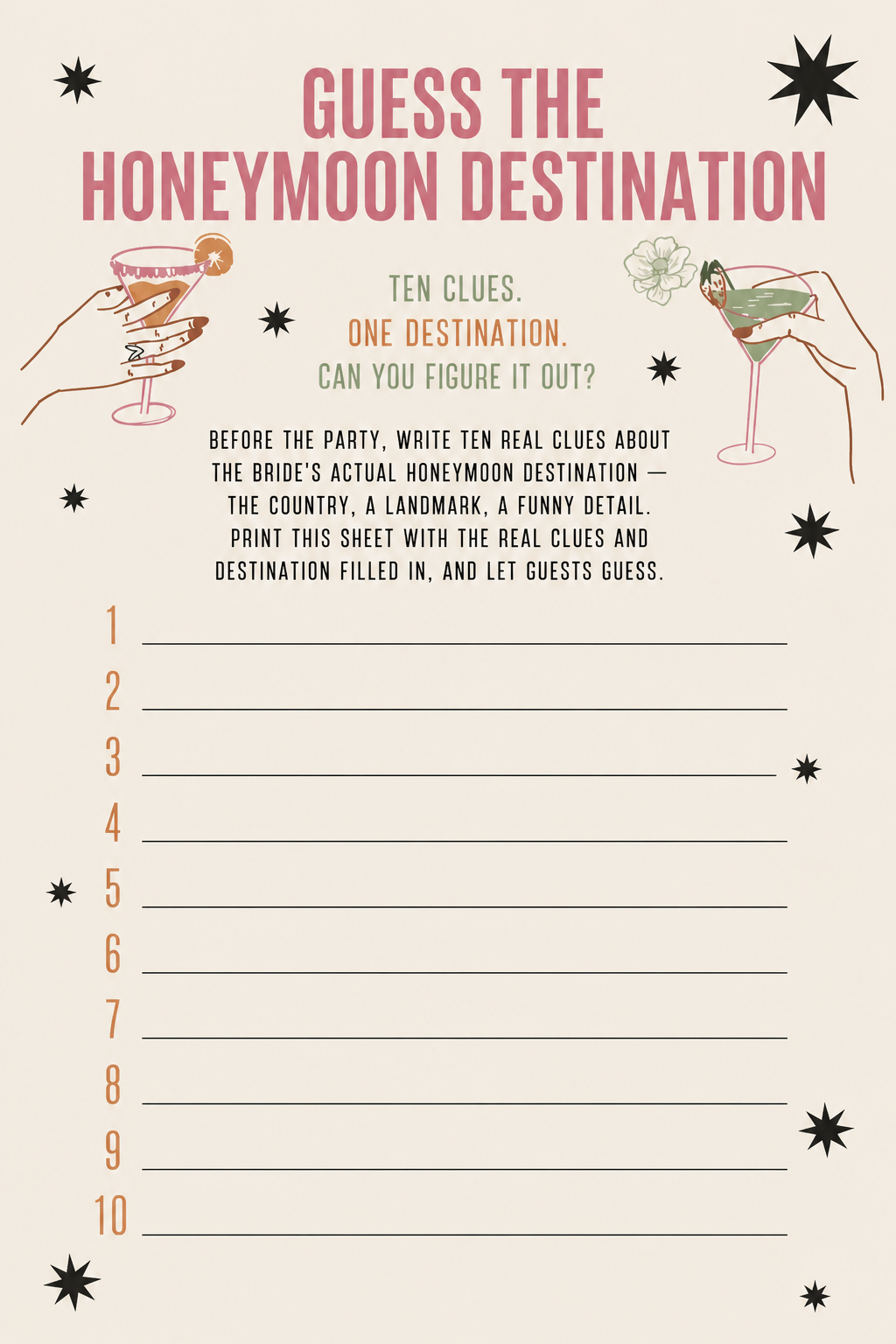 Guess the Honeymoon Destination printable