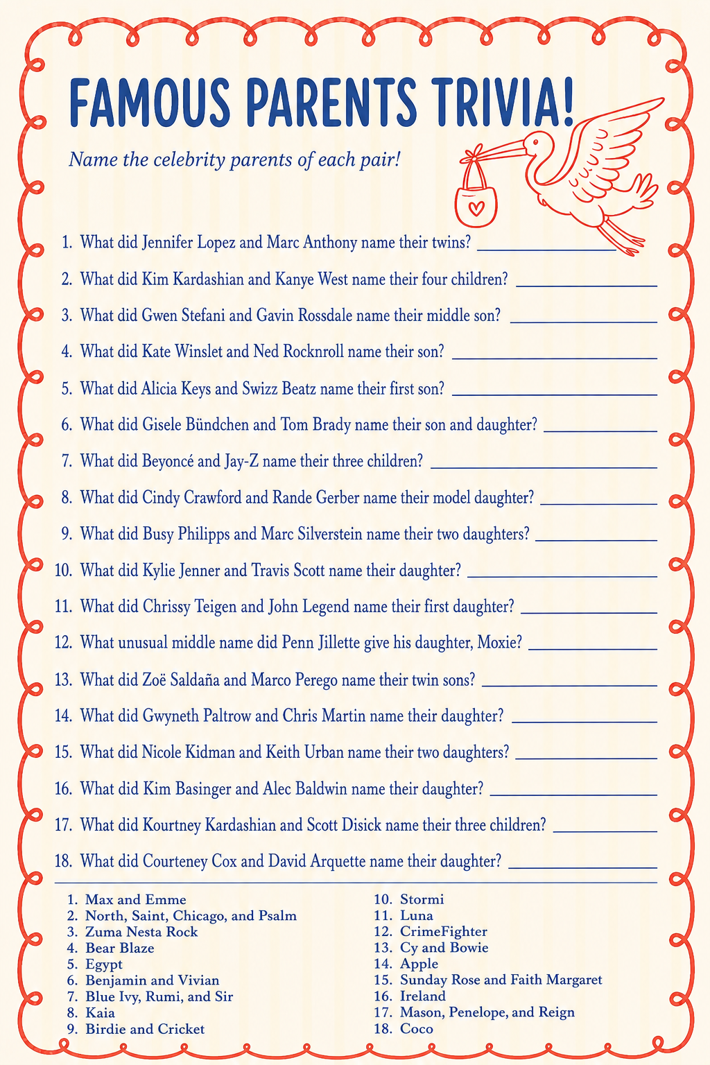 Famous Parents Trivia printable