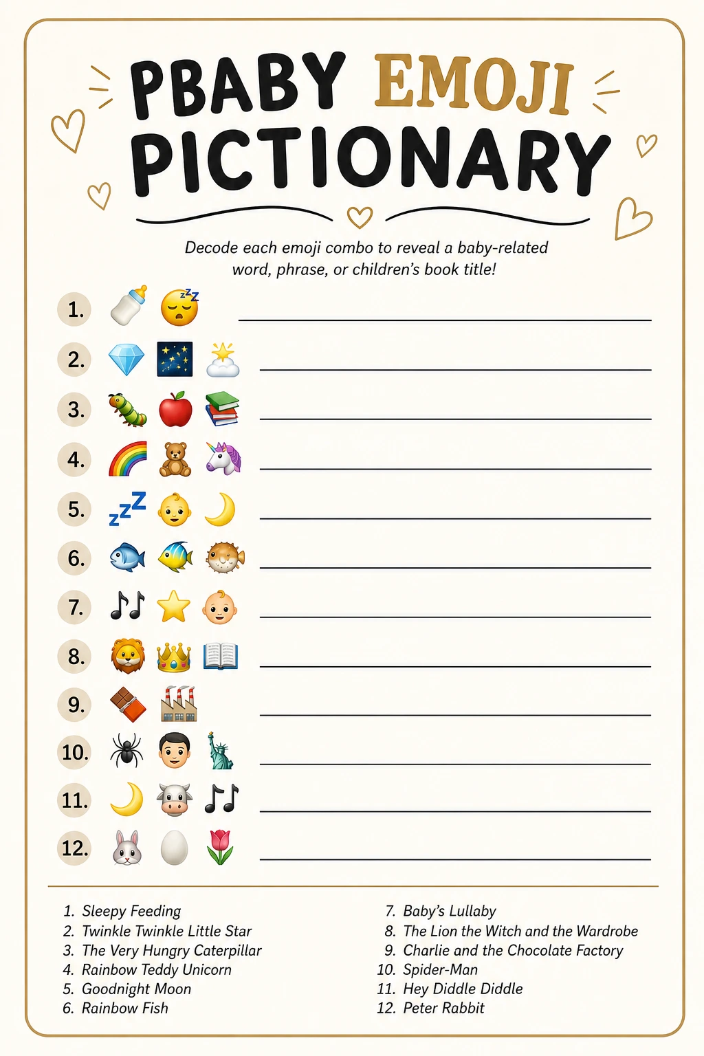 Baby Emoji Pictionary printable