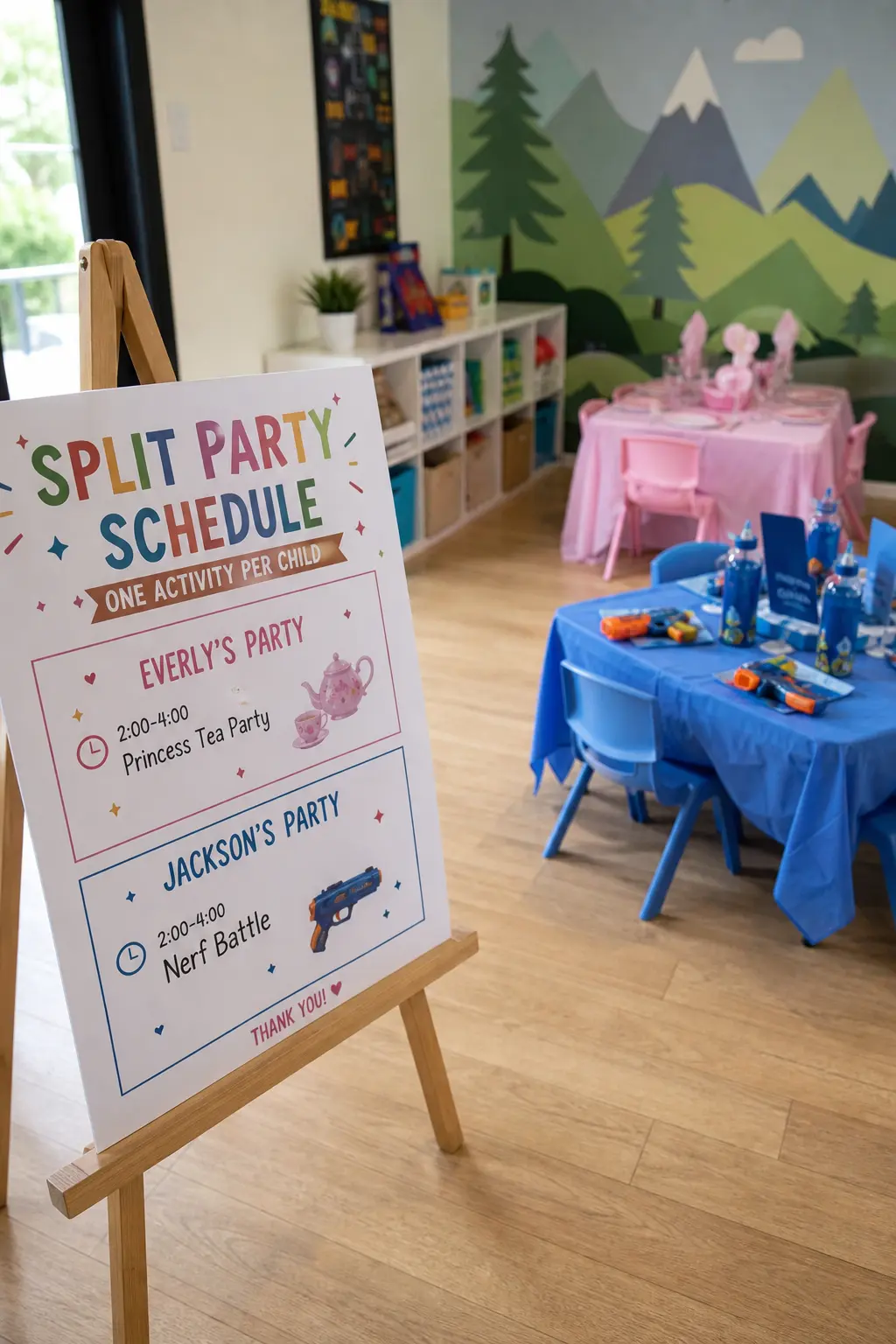 A Split Party Schedule with One Activity Per Child