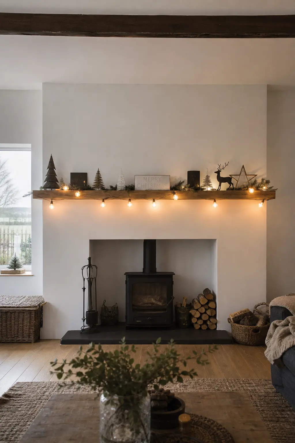Bare Bulb Lights Over a Plain Shelf