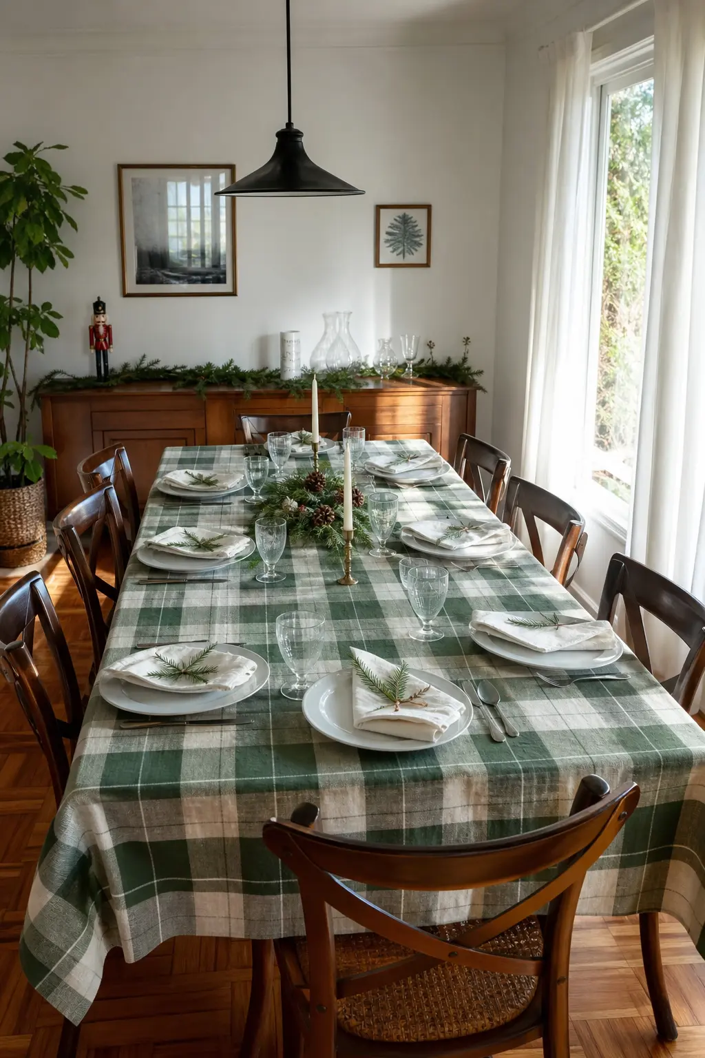 Checked Cloth Over a Glass Table