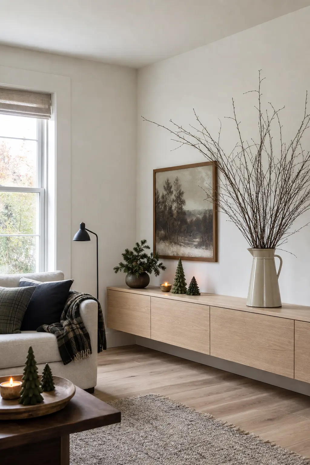 An Enamel Jug of Branches on a Modern Sideboard