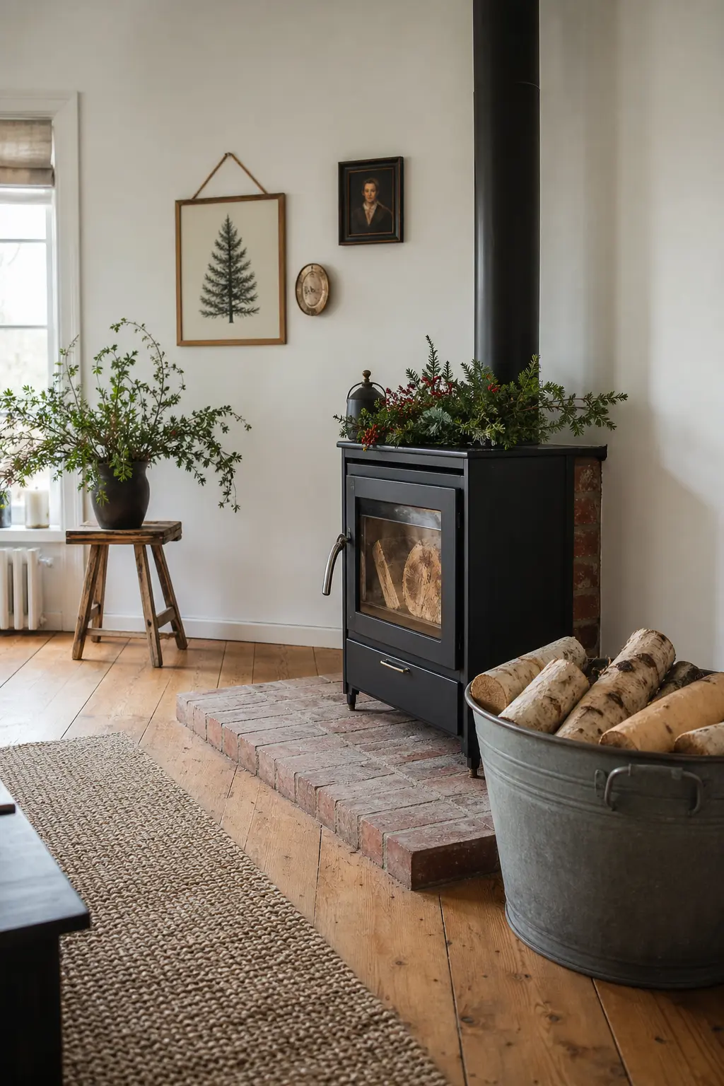 A Galvanised Tub of Logs by a Modern Stove